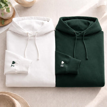 Custom Embroidered Initial with Heart Sleeve Hoodie, Personalised Couple Anniversary Sweatshirt, Matching His and Hers Shirts, Wedding Gifts