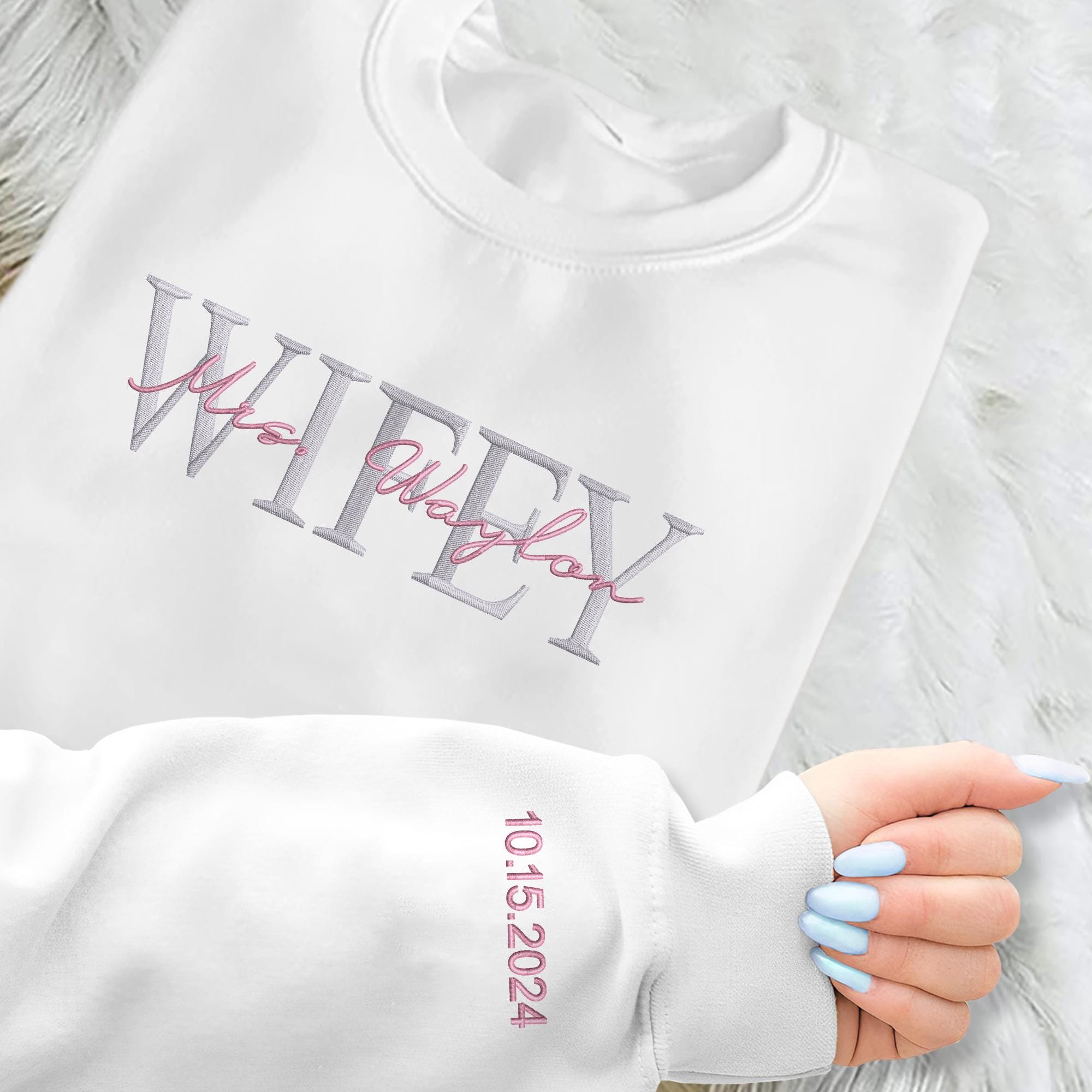 Personalised Embroidered Matching Sweatshirt, Wifey Hubby Wedding Sweatshirt, Anniversary Couple Sweatshirt, Engagement Gift for Bride To Be