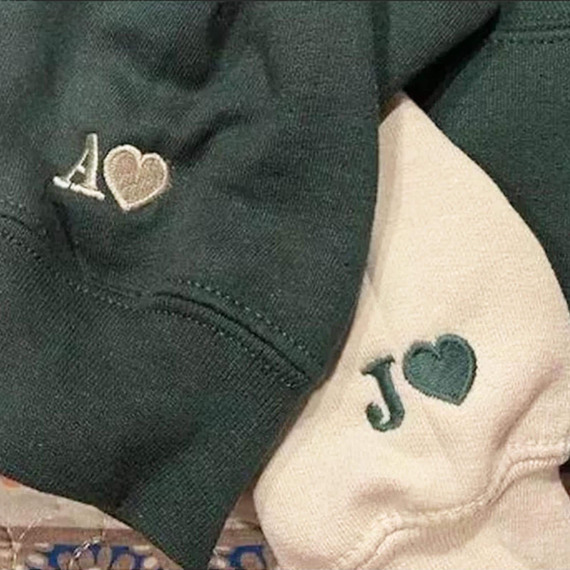Custom Embroidered Initial Heart Hoodie On Sleeve, Personalized Initials Embroidery Sweatshirts, Matching Couples Outfit, Anniversary Gifts