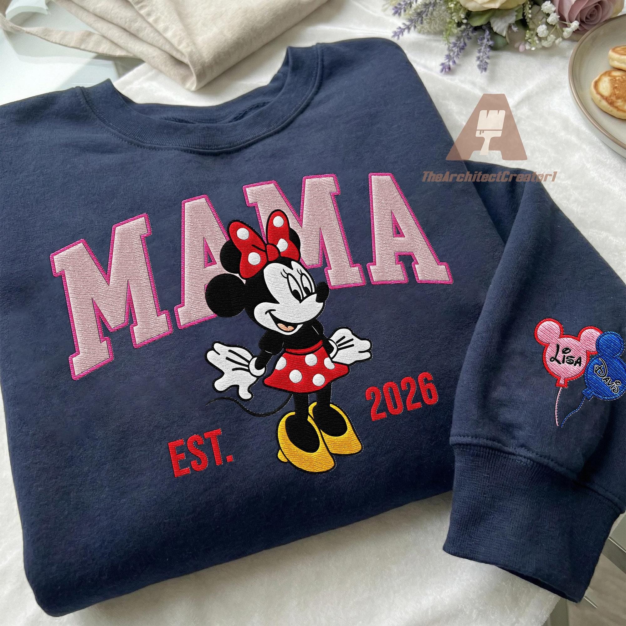 Embroidered Custom Magical Land Mom Sweatshirt, Personalized Cartoon Mom With Date, New Mom Est 2026 Crewneck, Mothers Day Gift