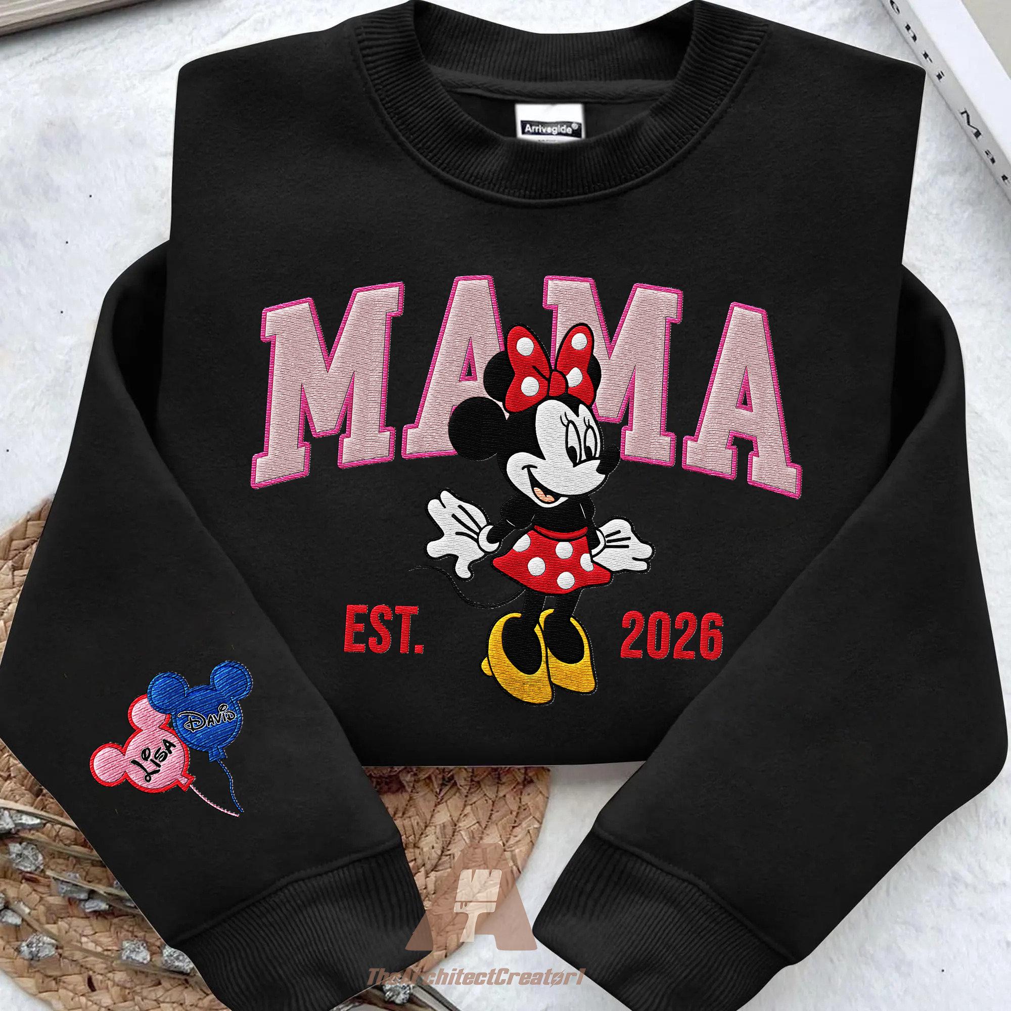 Embroidered Custom Magical Land Mom Sweatshirt, Personalized Cartoon Mom With Date, New Mom Est 2026 Crewneck, Mothers Day Gift