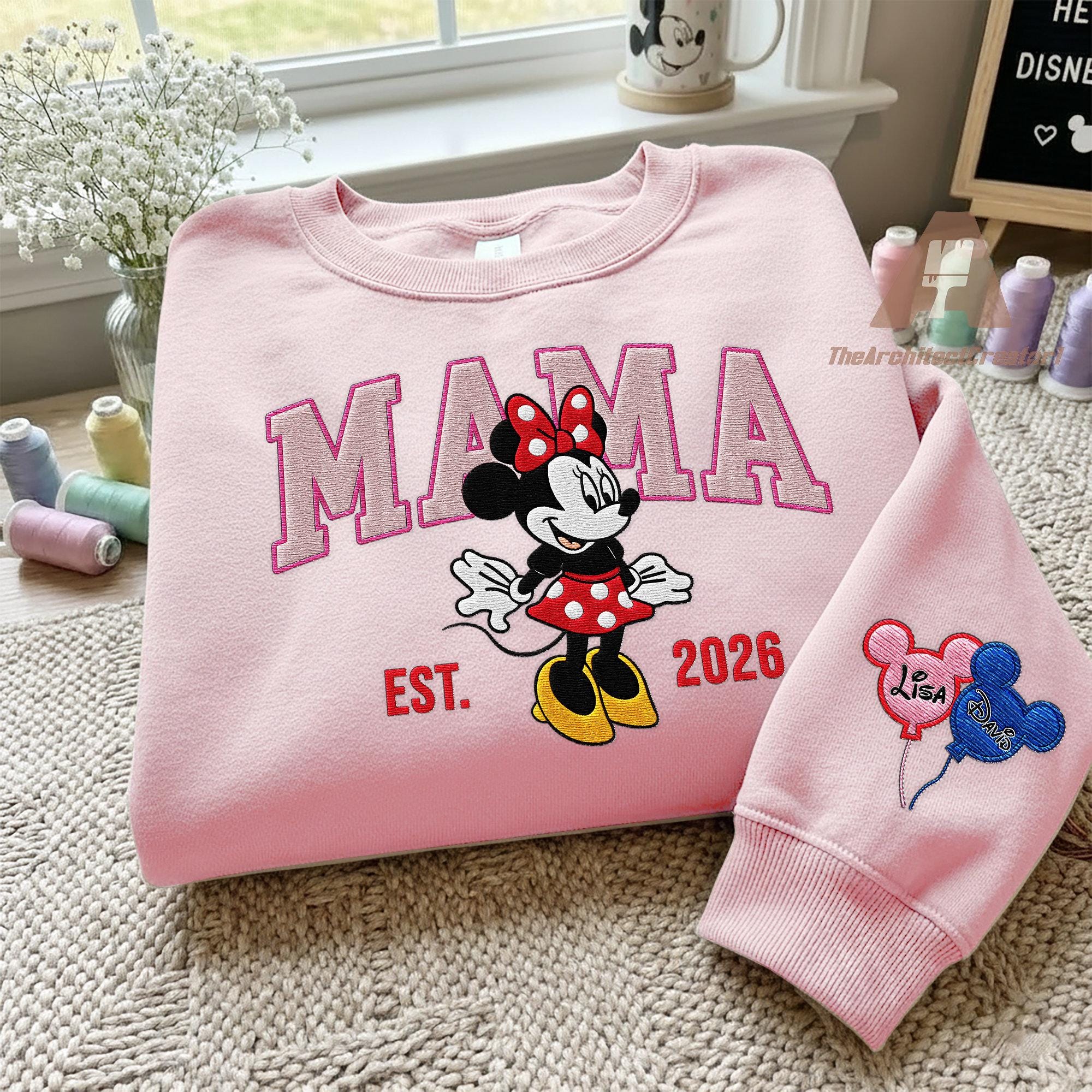 Embroidered Custom Magical Land Mom Sweatshirt, Personalized Cartoon Mom With Date, New Mom Est 2026 Crewneck, Mothers Day Gift