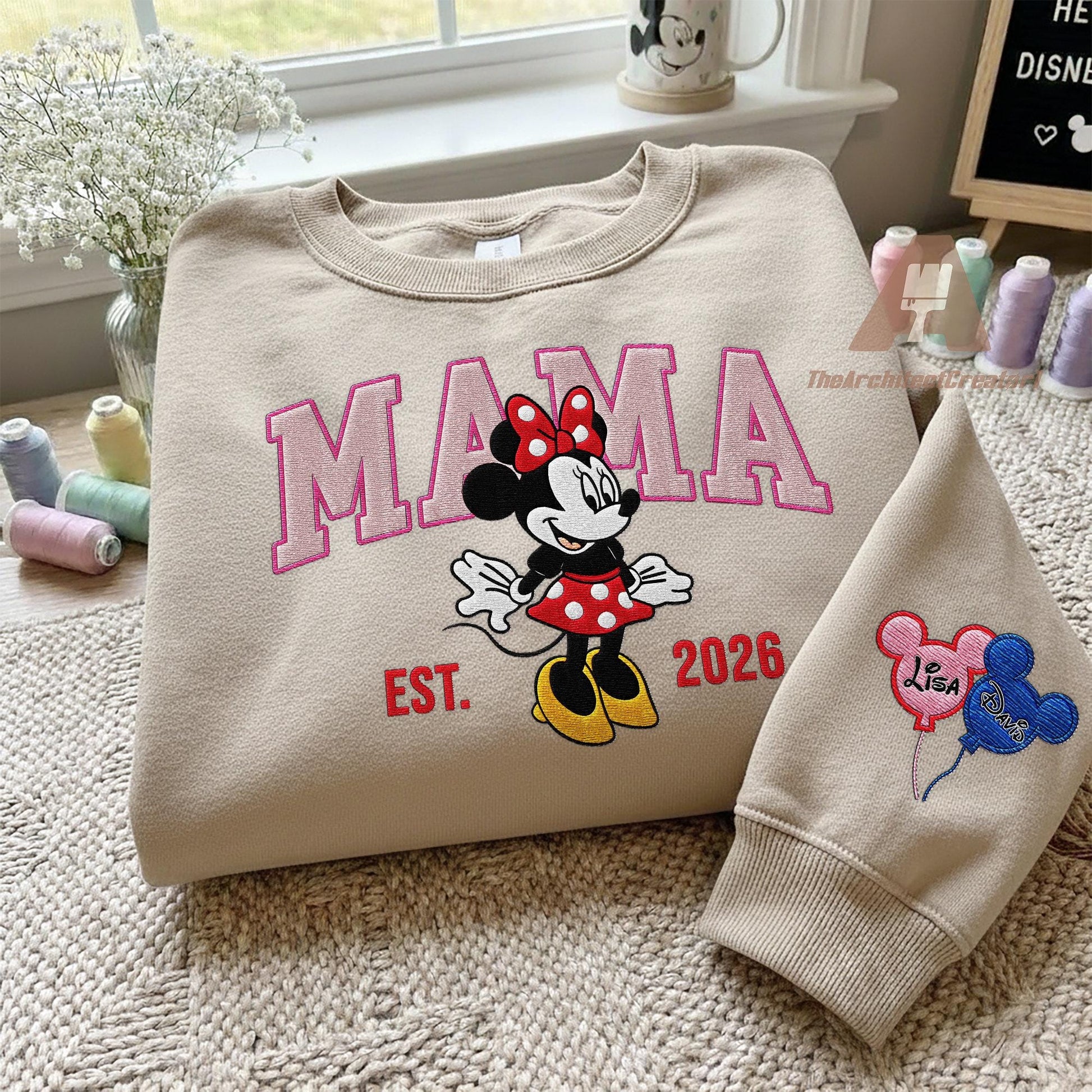 Embroidered Custom Magical Land Mom Sweatshirt, Personalized Cartoon Mom With Date, New Mom Est 2026 Crewneck, Mothers Day Gift