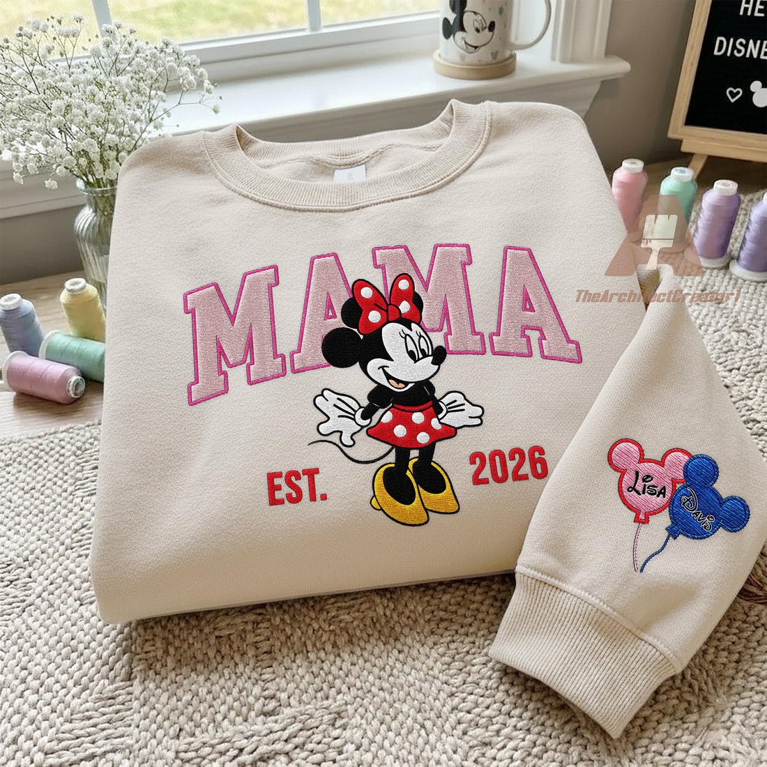Embroidered Custom Magical Land Mom Sweatshirt, Personalized Cartoon Mom With Date, New Mom Est 2026 Crewneck, Mothers Day Gift
