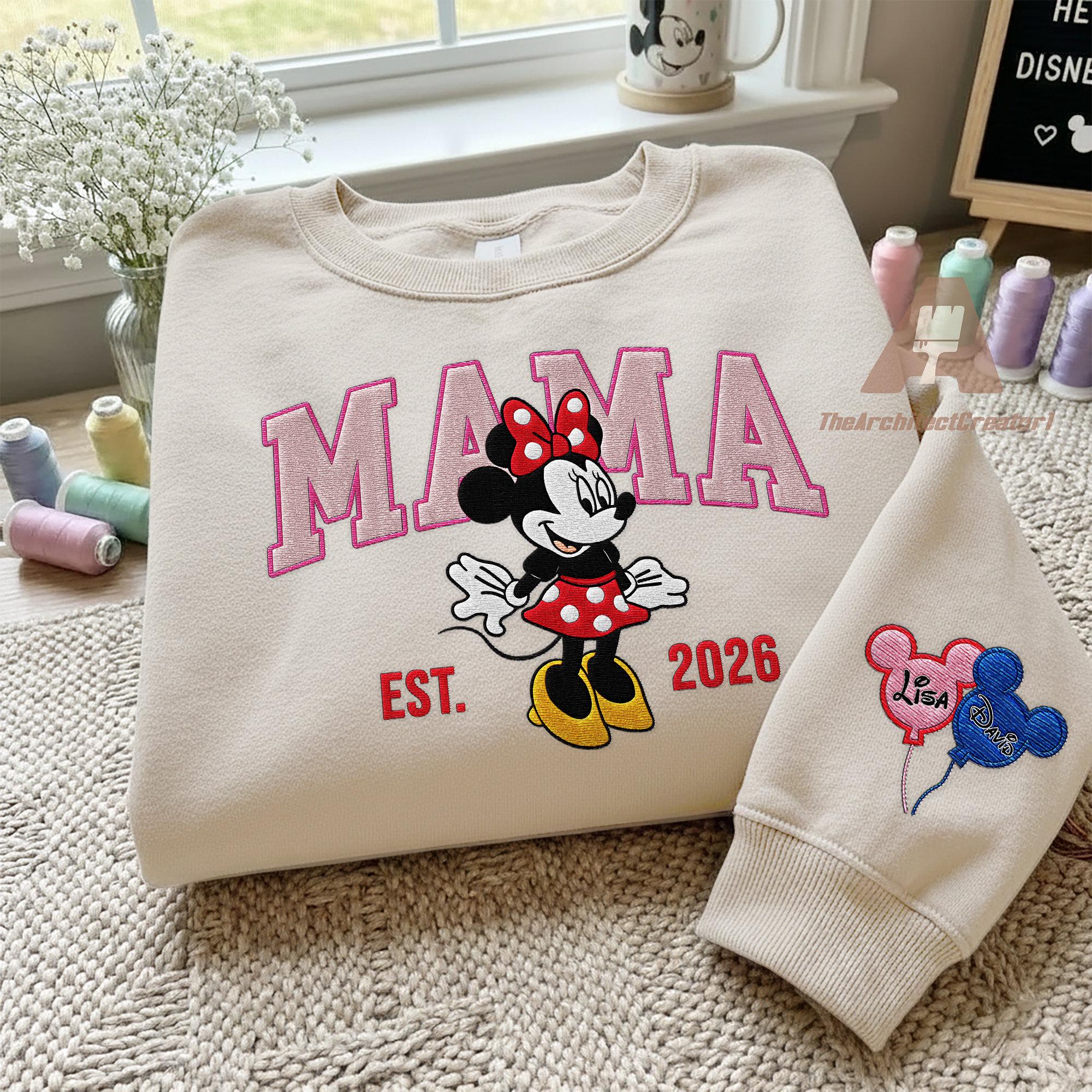 Embroidered Custom Magical Land Mom Sweatshirt, Personalized Cartoon Mom With Date, New Mom Est 2026 Crewneck, Mothers Day Gift