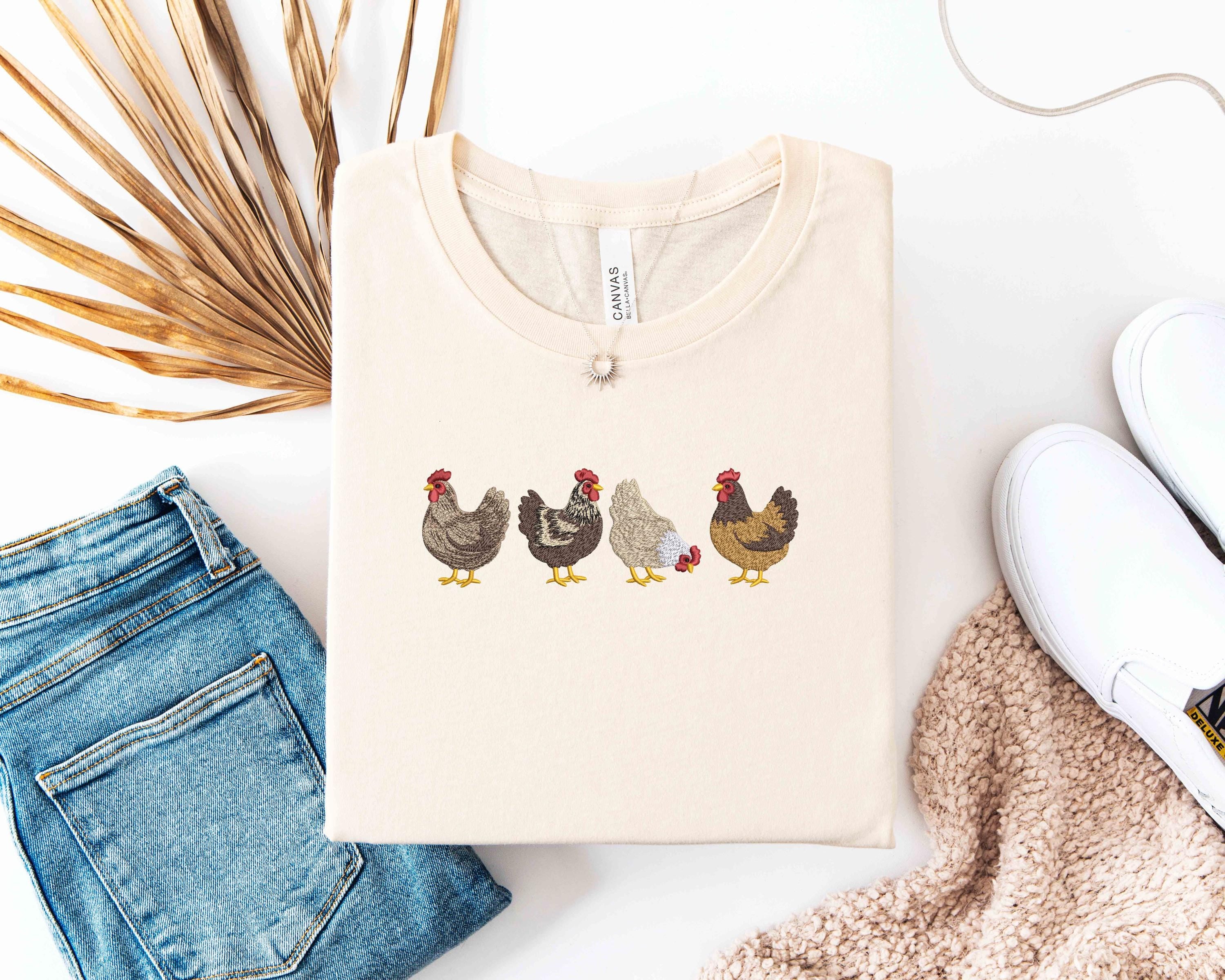 Embroidered Chicken Shirt, Farm Animal Sweatshirt, Cute Hen Graphic T-Shirt, Country Farmhouse Tee, Gift for Chicken Lovers, Farmer Gift