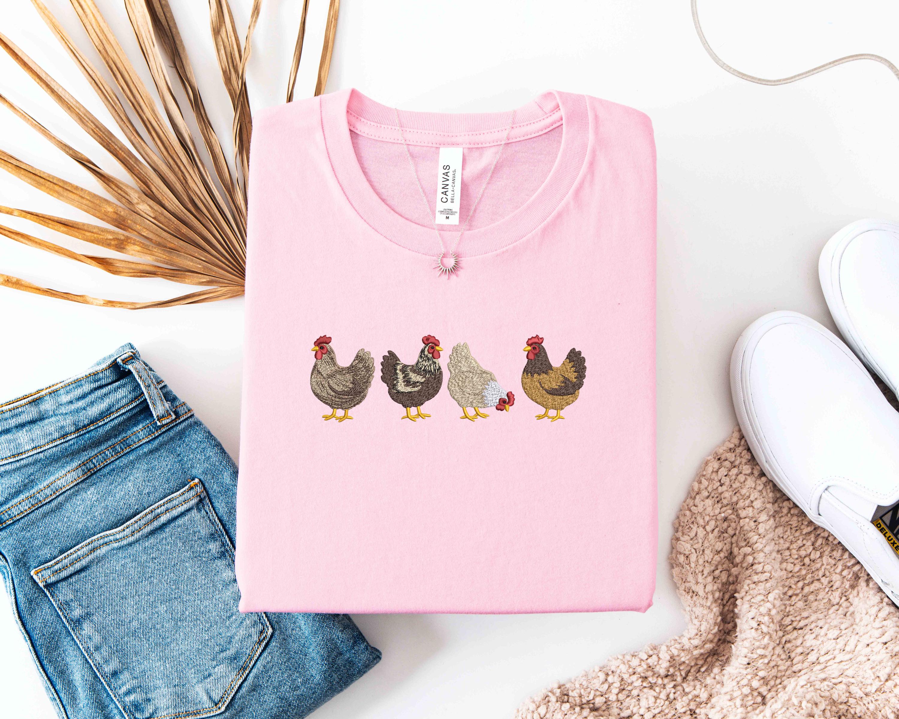 Embroidered Chicken Shirt, Farm Animal Sweatshirt, Cute Hen Graphic T-Shirt, Country Farmhouse Tee, Gift for Chicken Lovers, Farmer Gift