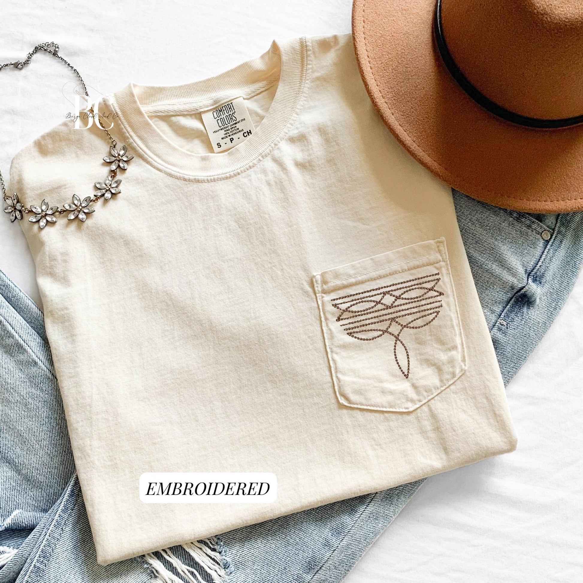 Western Comfort Colors Pocket Embroidered Shirt, Western Boot Stitch Tee, Minimal Western T-Shirt, Country Gift for Her, Cowgirl Top