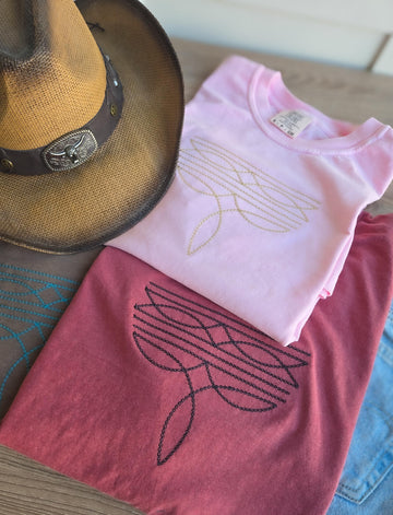 Boot Stitch T Shirt-Country Tee-Custom Comfort Colors T-Shirt-Custom Embroidered-Personalized-Mama-Grandma-Gift for her
