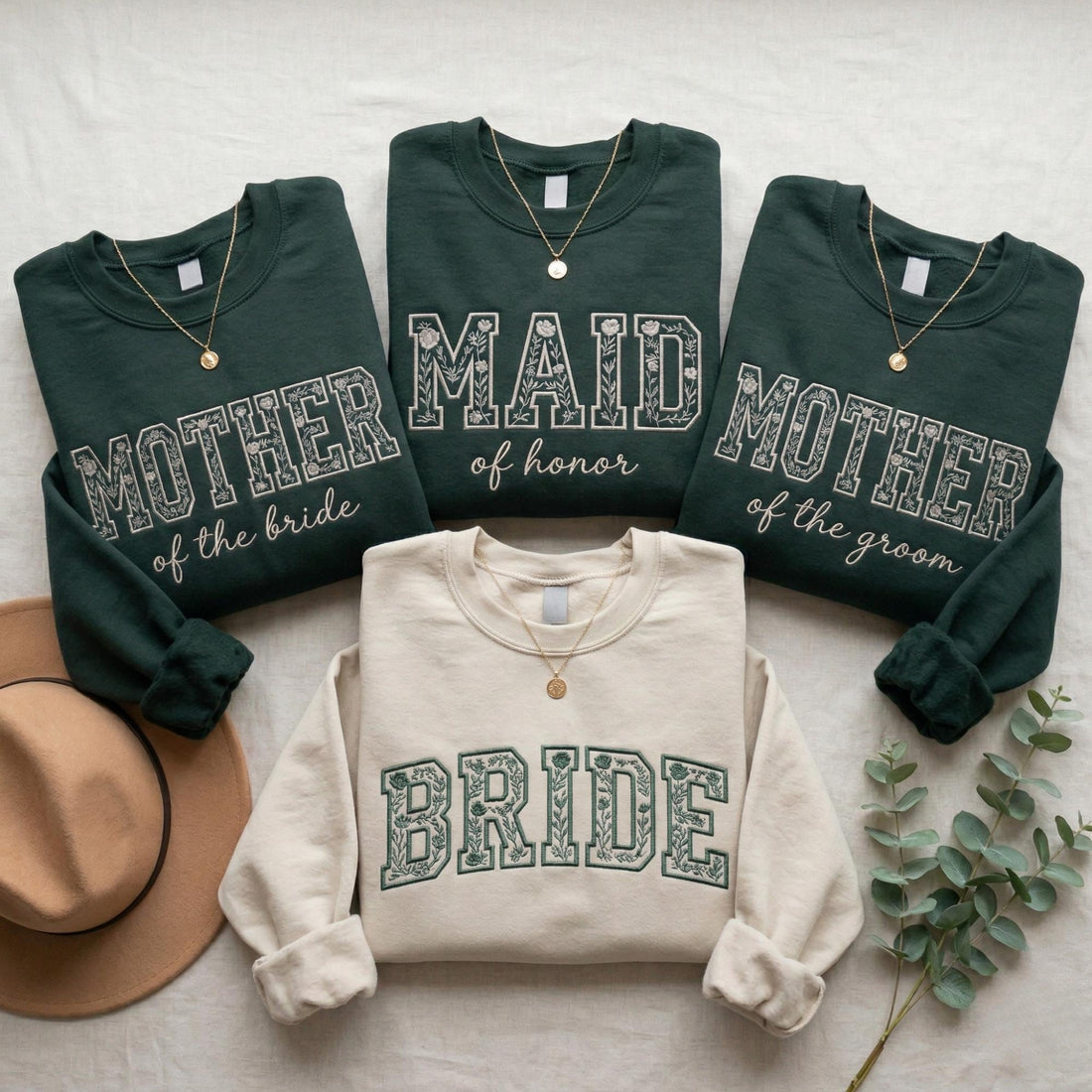 Embroidered Floral Wedding Sweatshirt, Mother of Bride/Groom Crewneck Tee