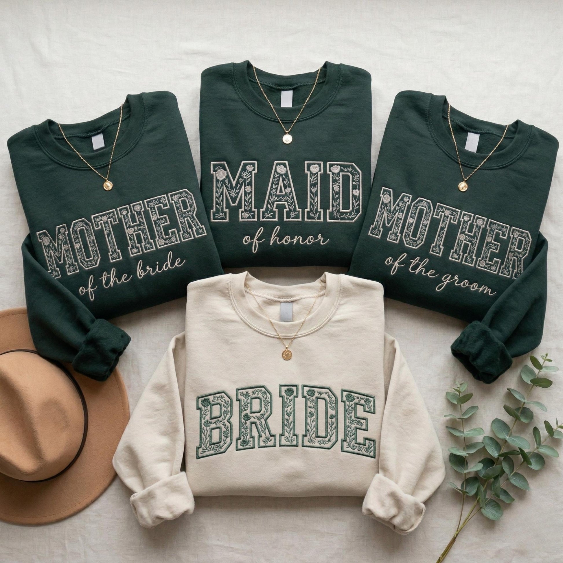 Embroidered Floral Wedding Sweatshirt, Mother of Bride/Groom Crewneck Tee