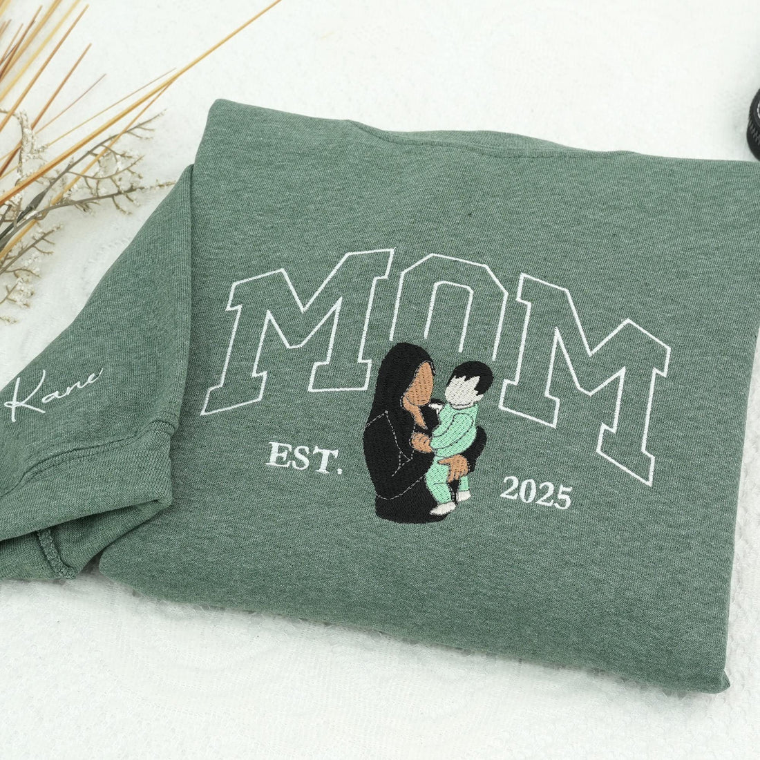 Custom Mama Portrait Sweatshirt – Embroidered Photo Crewneck, Baby Son Gift