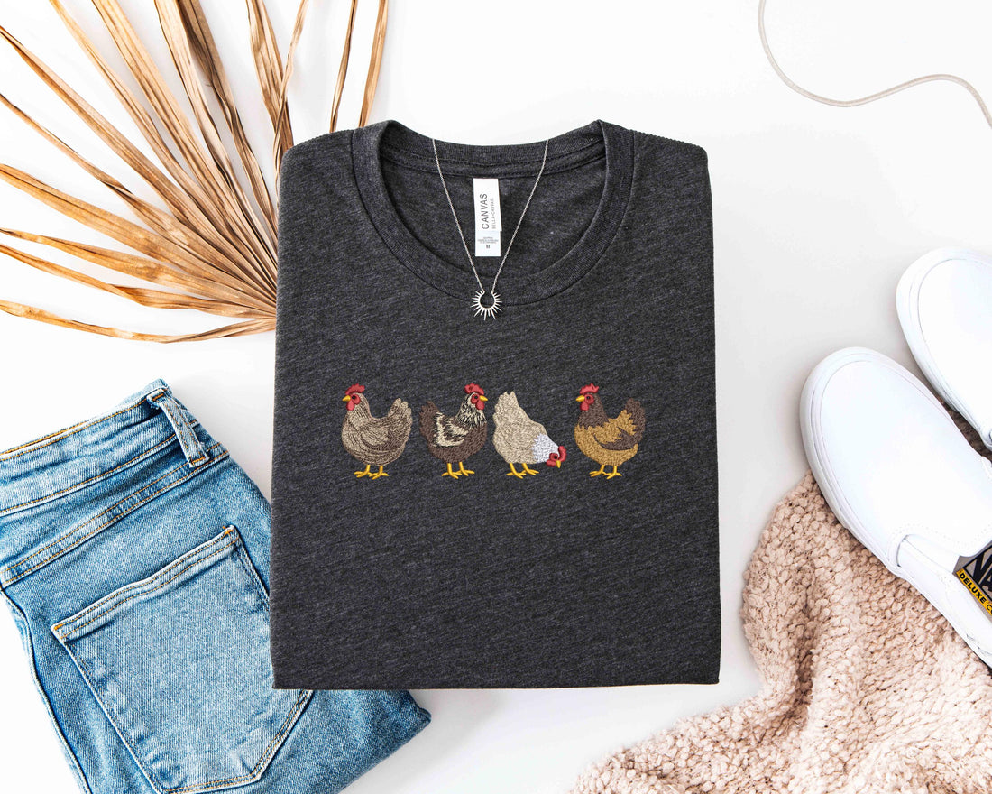 Embroidered Chicken Shirt, Farm Animal Sweatshirt, Cute Hen Graphic T-Shirt, Country Farmhouse Tee, Gift for Chicken Lovers, Farmer Gift