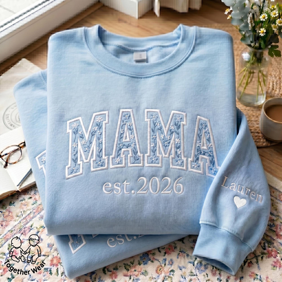EMBROIDERED Floral Mama Sweatshirt, Mama Est Year Sweater, Custom Name Mom Shirt, Mothers Day Shirt, Mama Shirt, Gift for Mama