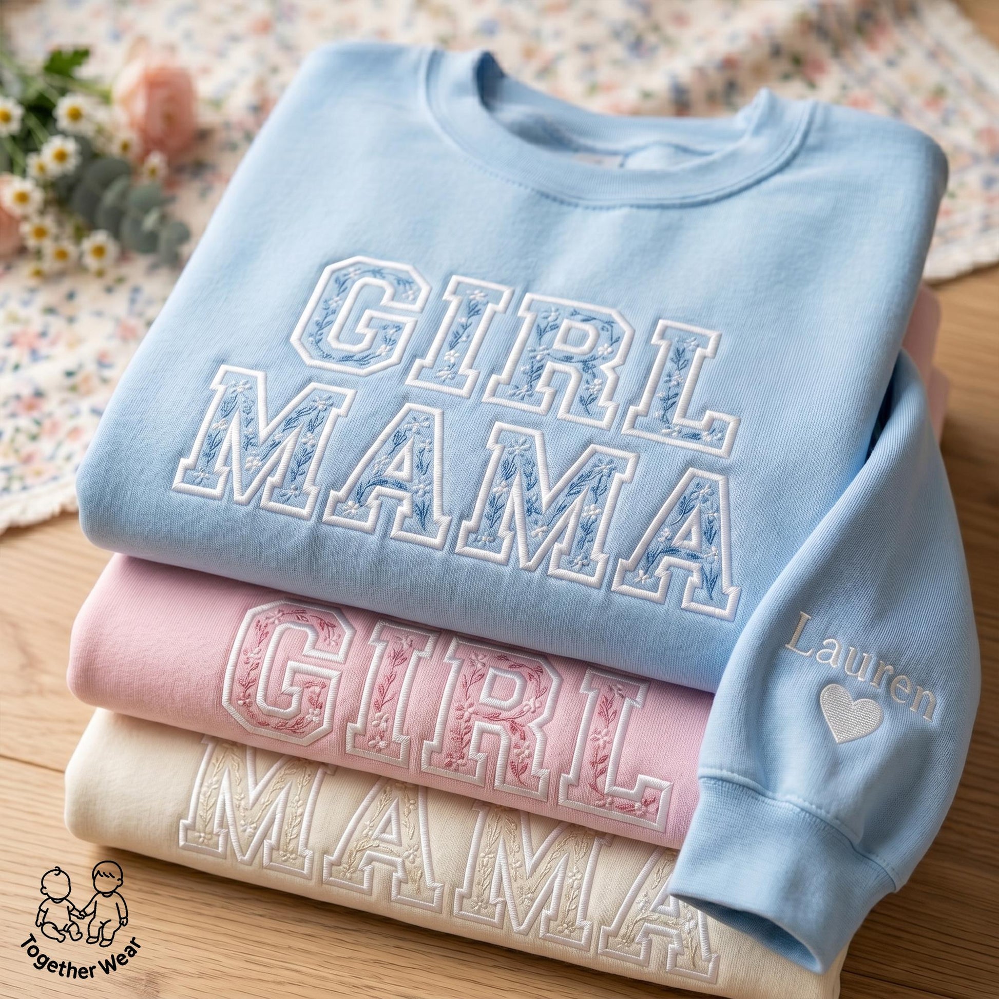 EMBROIDERED Girl Mama Sweatshirt, Floral Mom Of Girls Sweater, Mothers Day Shirt, Mom Crewneck, New Mama Shirt, Birthday Mommy Gift