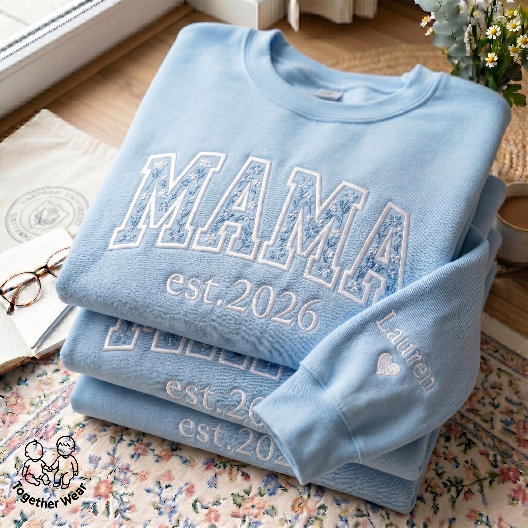 EMBROIDERED Floral Mama Sweatshirt, Mama Est Year Sweater, Custom Name Mom Shirt, Mothers Day Shirt, Mama Shirt, Gift for Mama