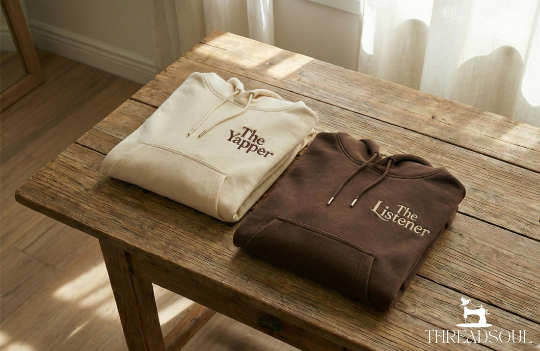Couple Hoodie Set, Funny Matching Sweatshirt, Gift The Listener The Yapper, Embroidered Couples Outfit