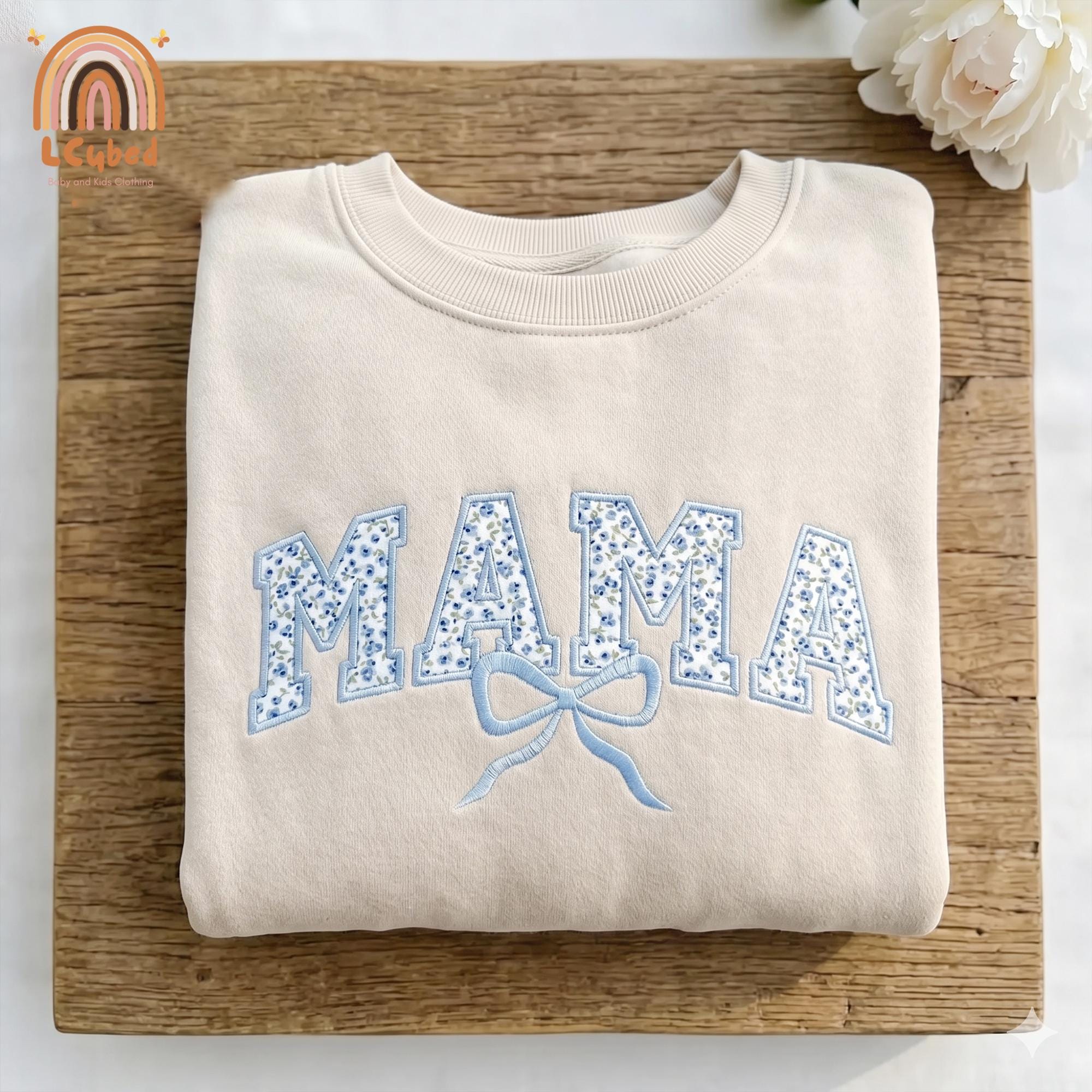 Embroidered Floral Mama Sweatshirt, Personalized Kid Name Applique Tee, Mother Life Shirt, Mom's Birthday Gift, Motherhood Apparel