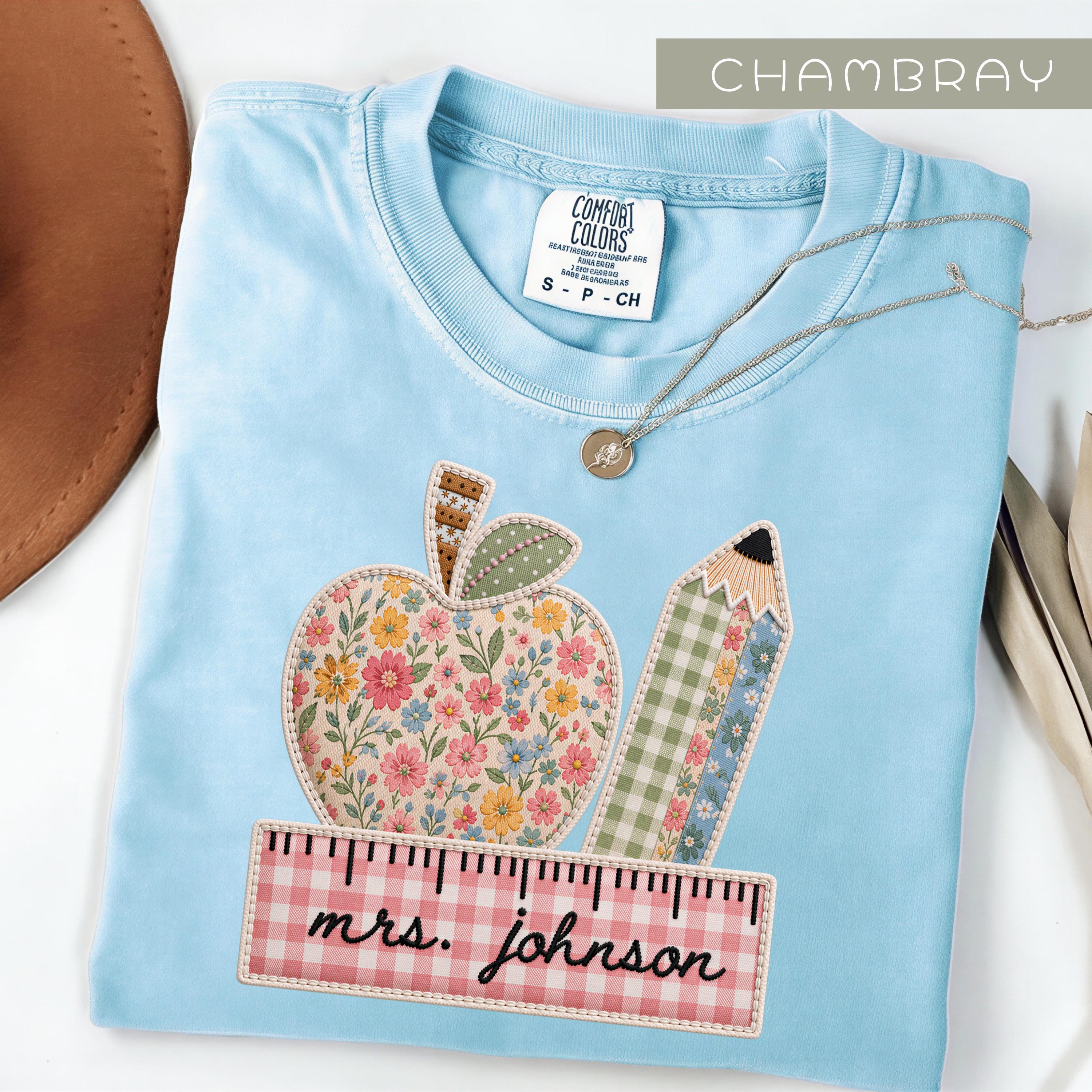 Comfort Colors® Personalized Teacher Name Shirt, Faux Embroidered Teacher Tee, Custom Teacher Gift, Back To School, Teacher Team Shirts