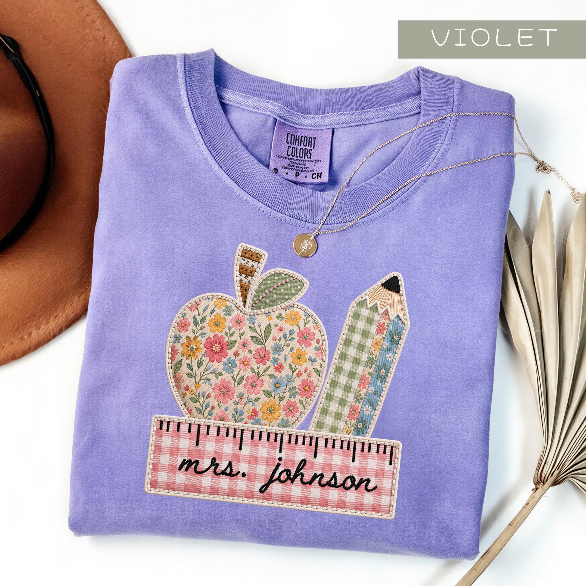 Comfort Colors® Personalized Teacher Name Shirt, Faux Embroidered Teacher Tee, Custom Teacher Gift, Back To School, Teacher Team Shirts