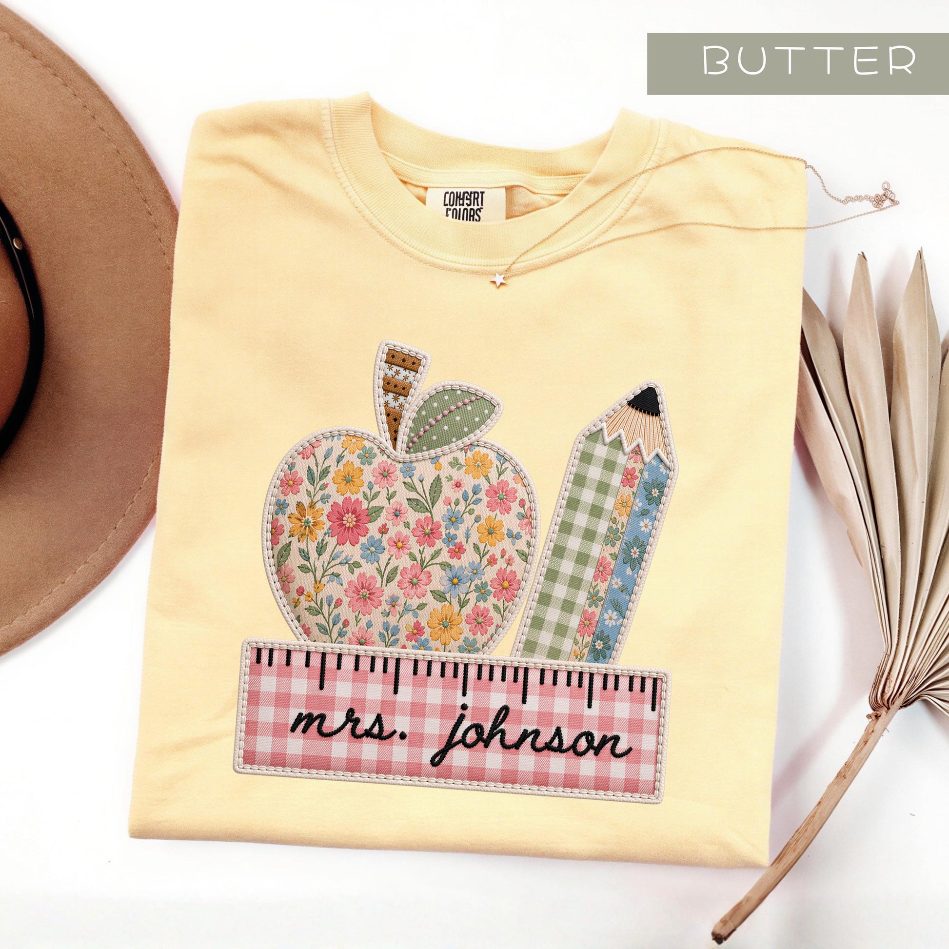 Comfort Colors® Personalized Teacher Name Shirt, Faux Embroidered Teacher Tee, Custom Teacher Gift, Back To School, Teacher Team Shirts