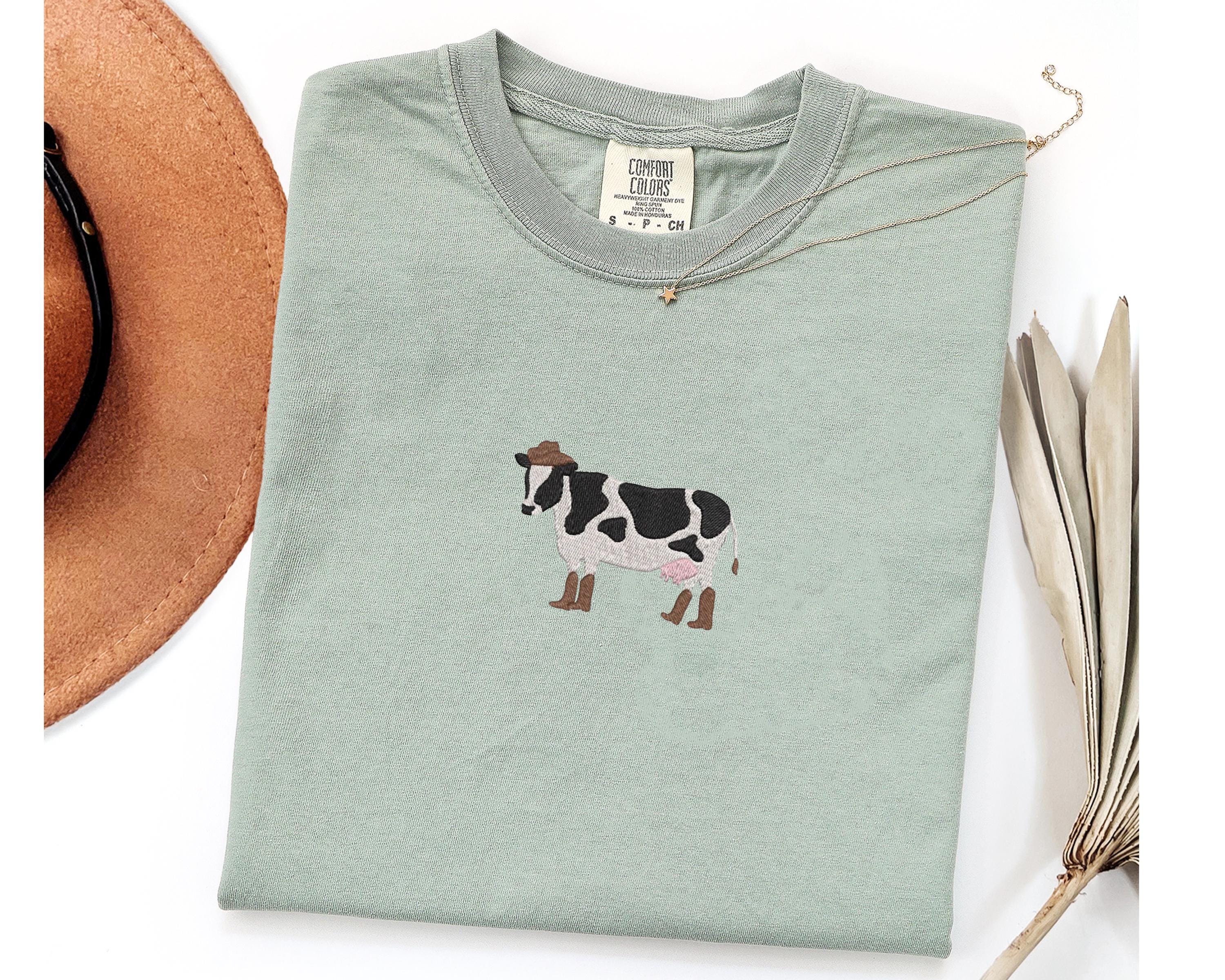 Cowboy Cow Embroidery Shirt, Cow in Boots Comfort Colors Shirt, Farm Embroidery Gift for Women & Men