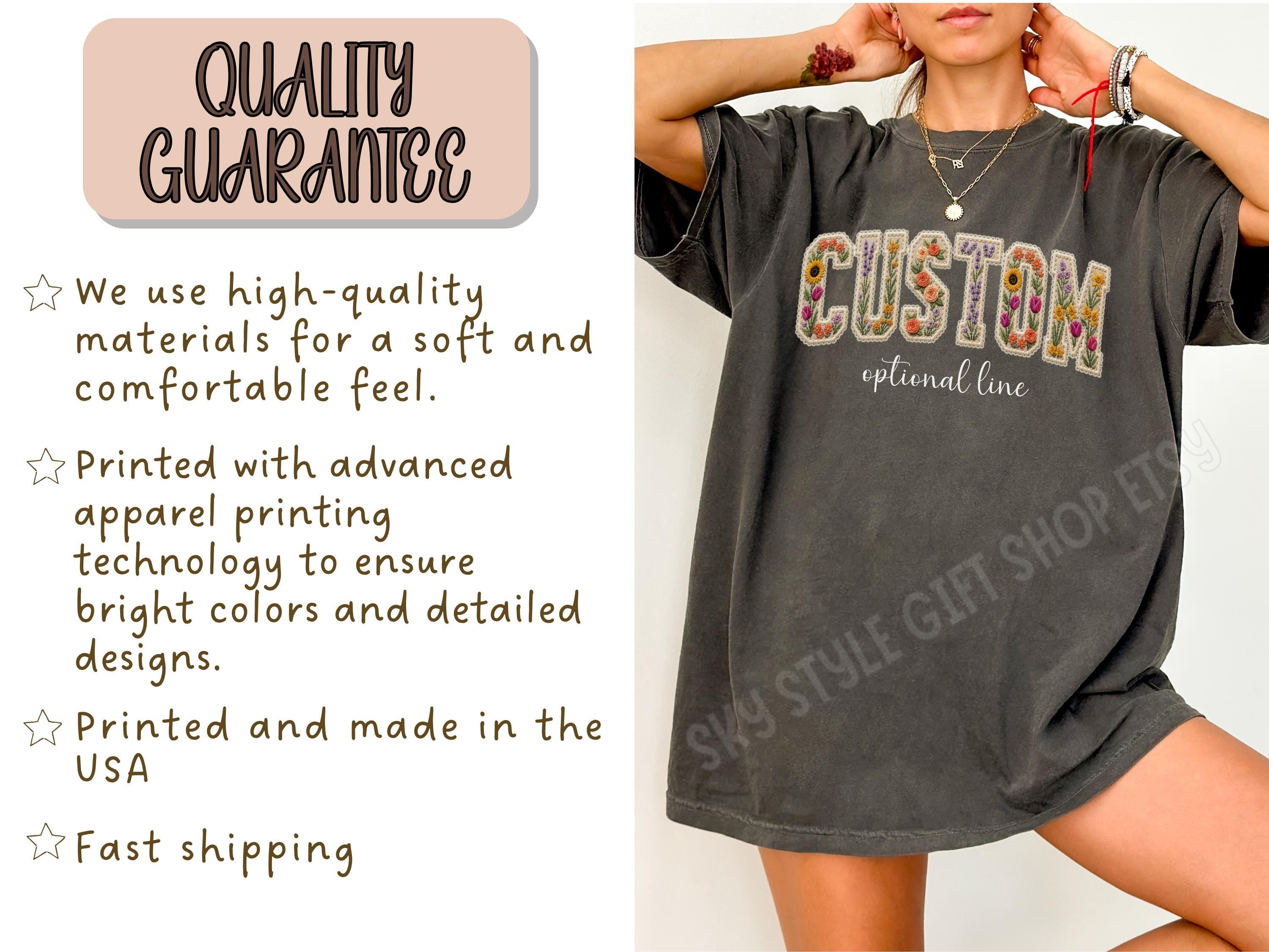 Comfort Colors® Floral Custom Text Shirt, Personalized Faux Patchwork Name Tee, Personalized Mama Shirt, Birthday Gift For Her,Kids Name Tee