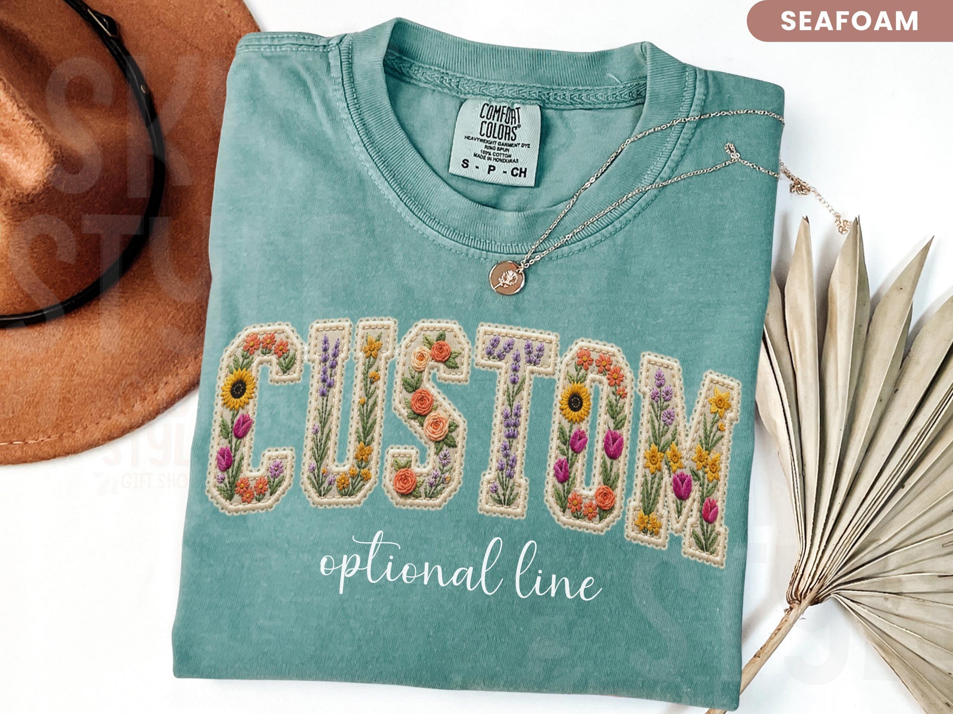 Comfort Colors® Floral Custom Text Shirt, Personalized Faux Patchwork Name Tee, Personalized Mama Shirt, Birthday Gift For Her,Kids Name Tee