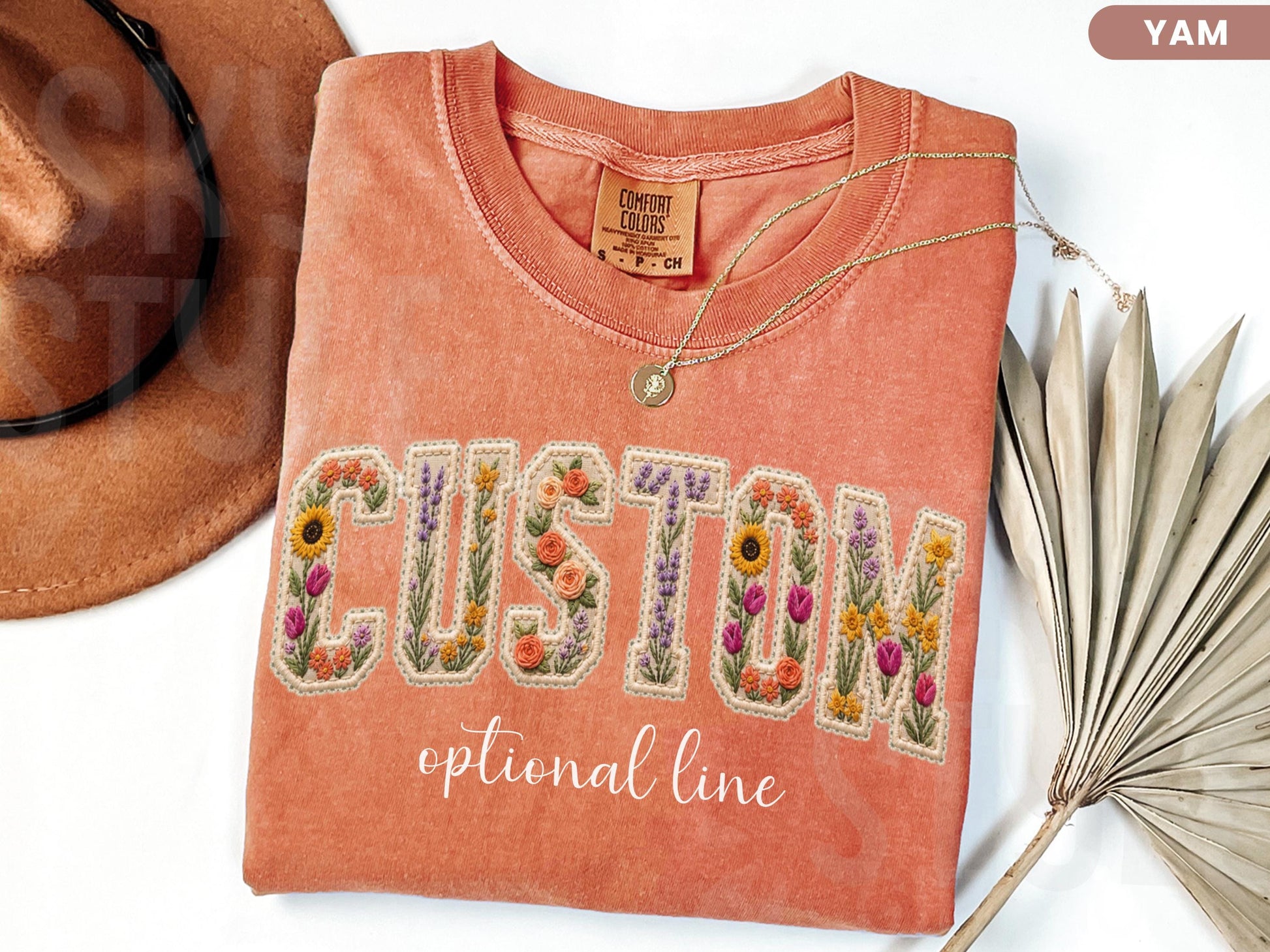 Comfort Colors® Floral Custom Text Shirt, Personalized Faux Patchwork Name Tee, Personalized Mama Shirt, Birthday Gift For Her,Kids Name Tee