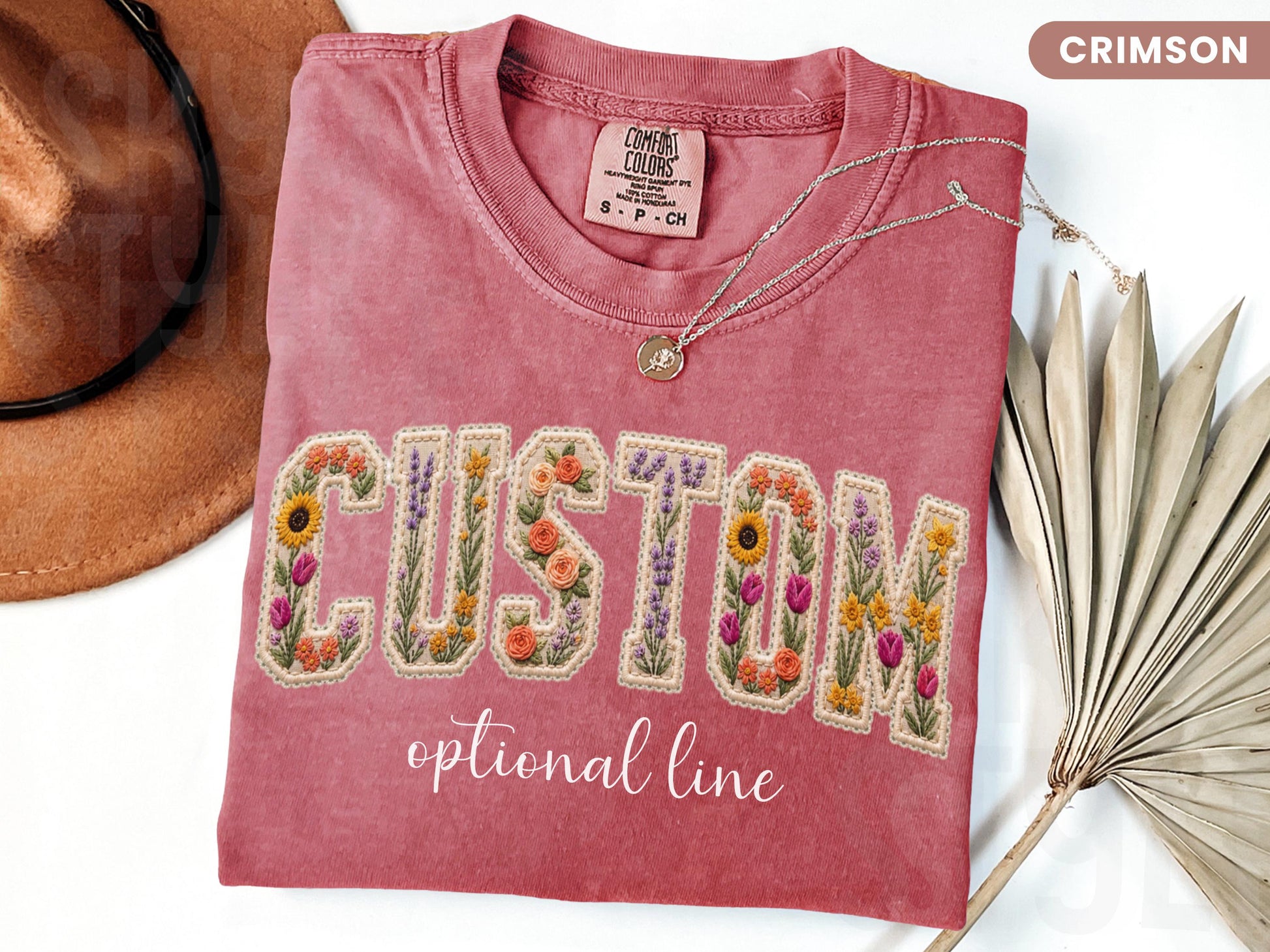 Comfort Colors® Floral Custom Text Shirt, Personalized Faux Patchwork Name Tee, Personalized Mama Shirt, Birthday Gift For Her,Kids Name Tee