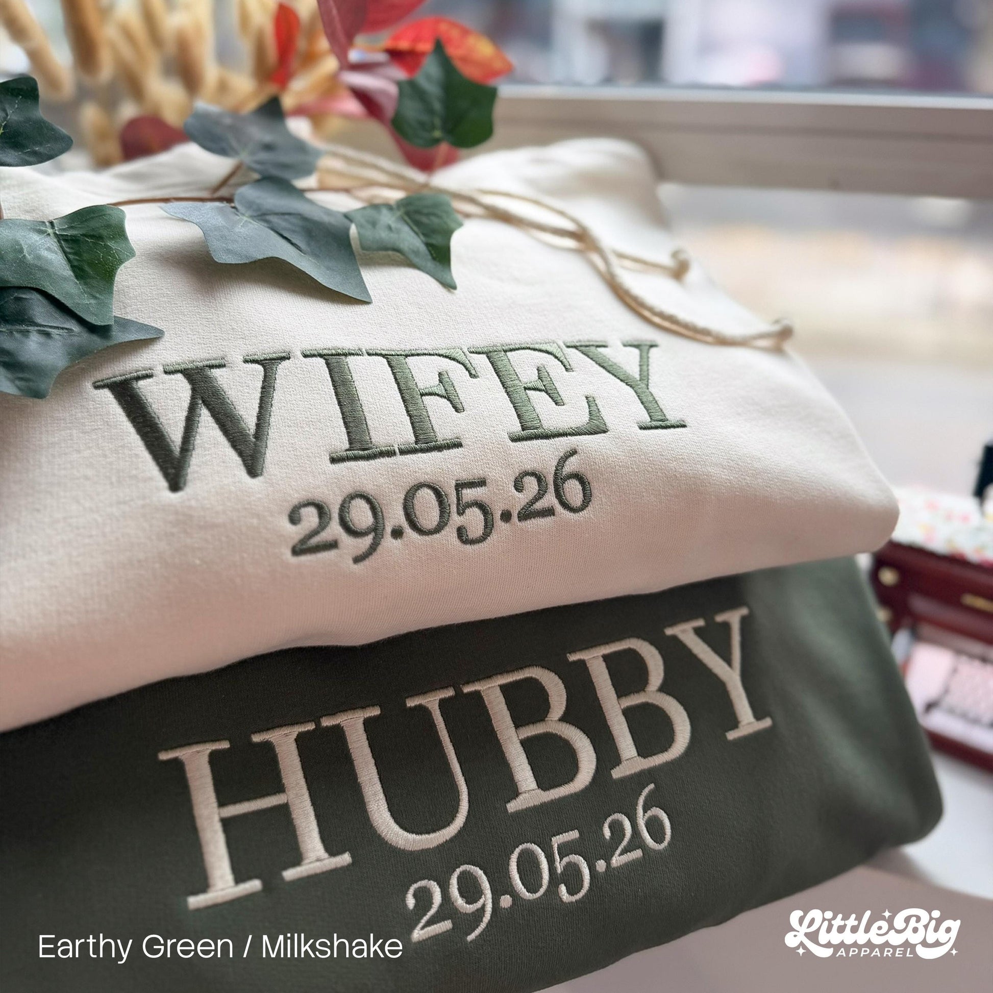 Custom Wifey and Hubby Embroidered Valentine Sweatshirt Matching Couples Jumper Mrs and Mrs Girlfriend Gift Unisex Wedding Gift Crewneck