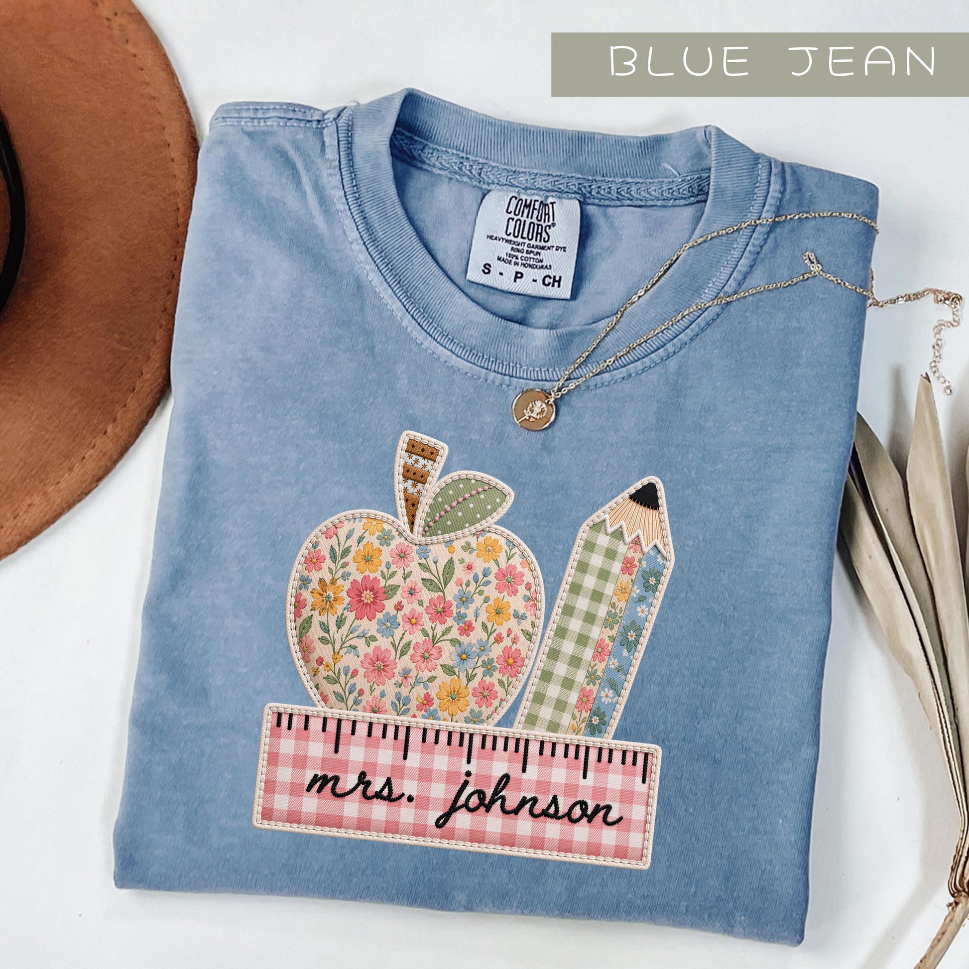 Comfort Colors® Personalized Teacher Name Shirt, Faux Embroidered Teacher Tee, Custom Teacher Gift, Back To School, Teacher Team Shirts