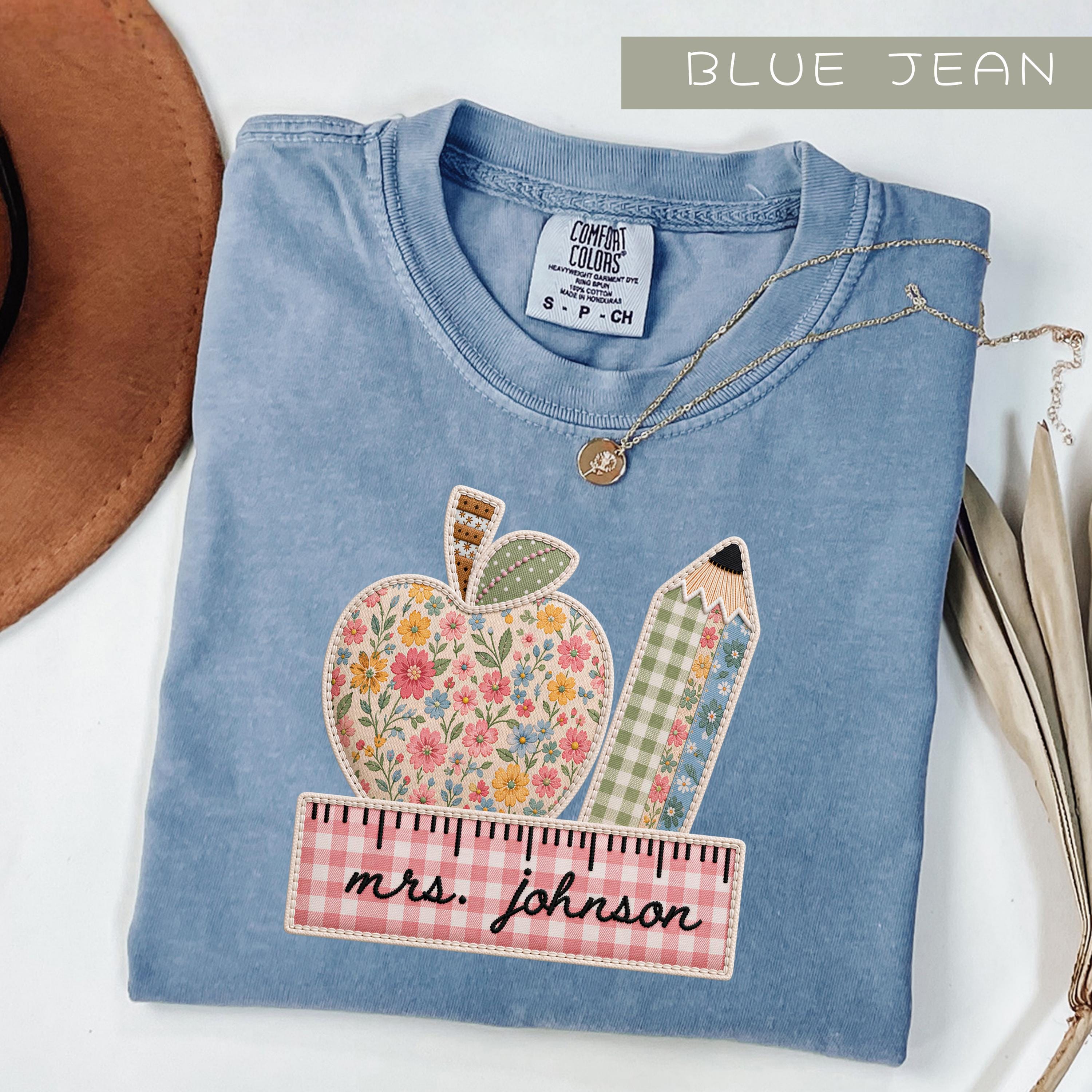 Comfort Colors® Personalized Teacher Name Shirt, Faux Embroidered Teacher Tee, Custom Teacher Gift, Back To School, Teacher Team Shirts