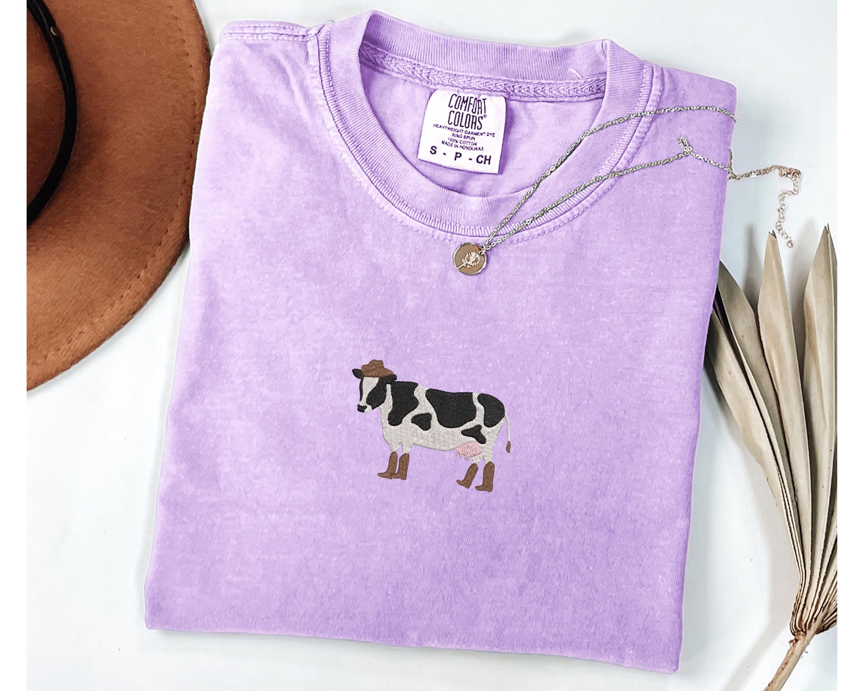 Cowboy Cow Embroidery Shirt, Cow in Boots Comfort Colors Shirt, Farm Embroidery Gift for Women & Men