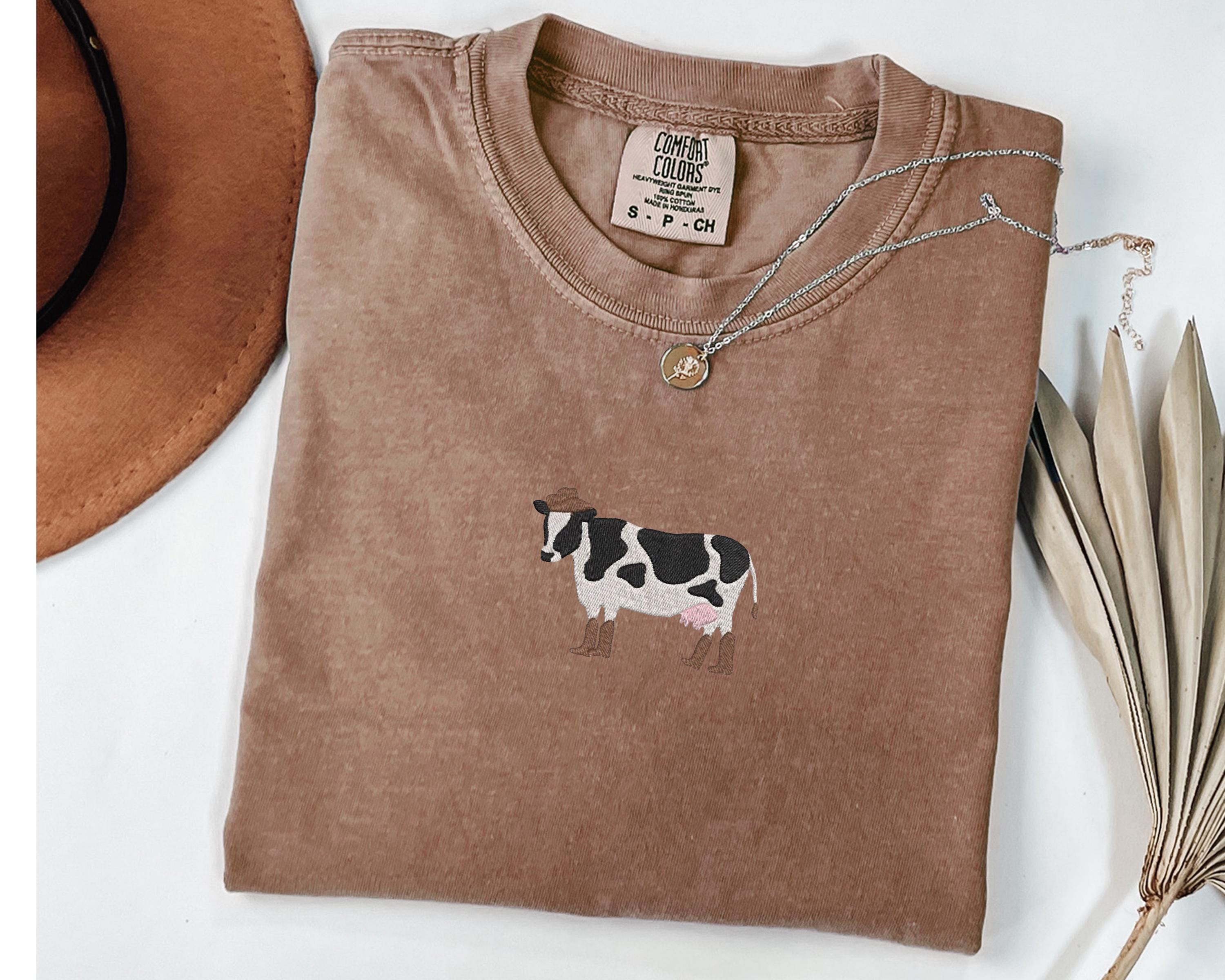 Cowboy Cow Embroidery Shirt, Cow in Boots Comfort Colors Shirt, Farm Embroidery Gift for Women & Men