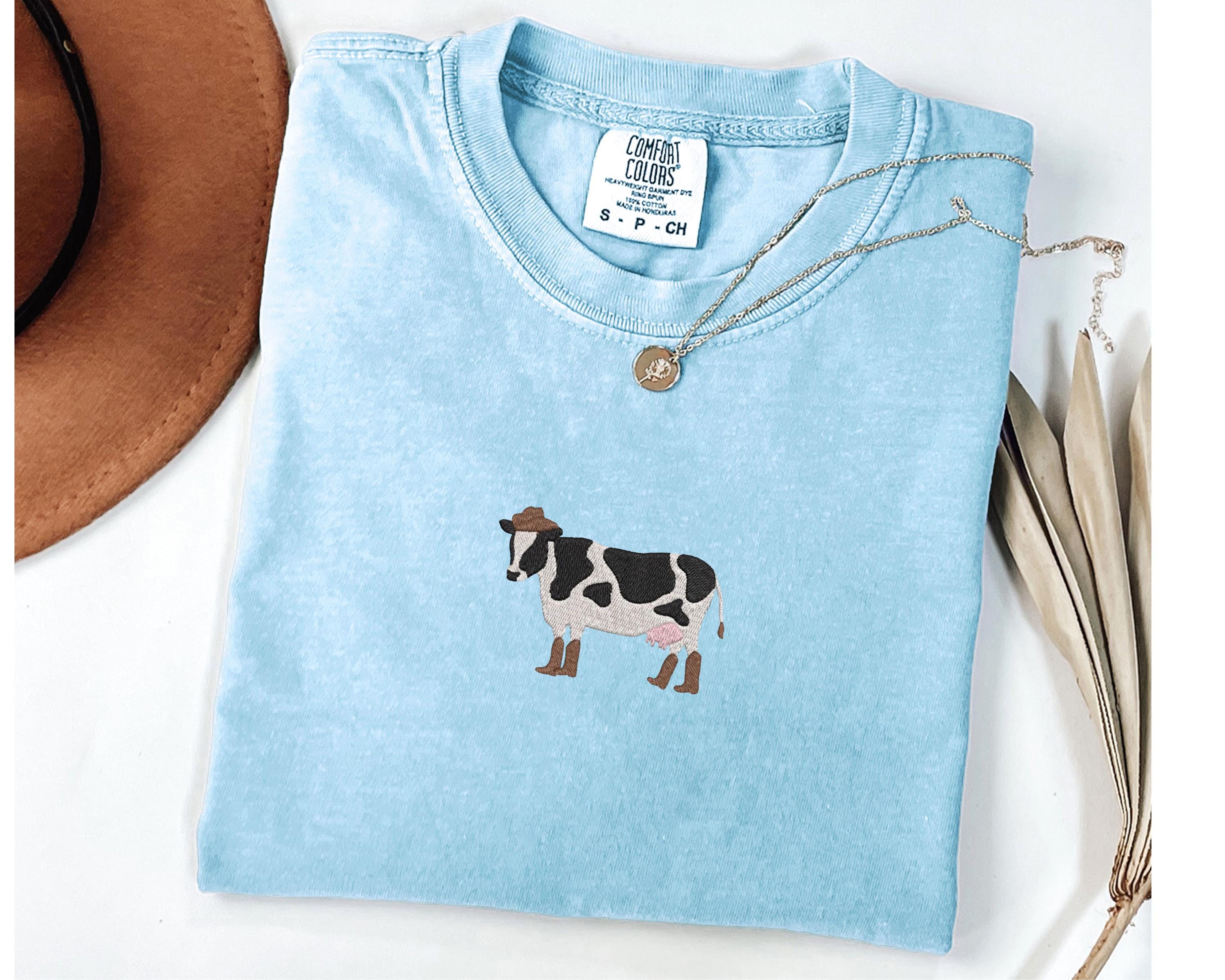 Cowboy Cow Embroidery Shirt, Cow in Boots Comfort Colors Shirt, Farm Embroidery Gift for Women & Men