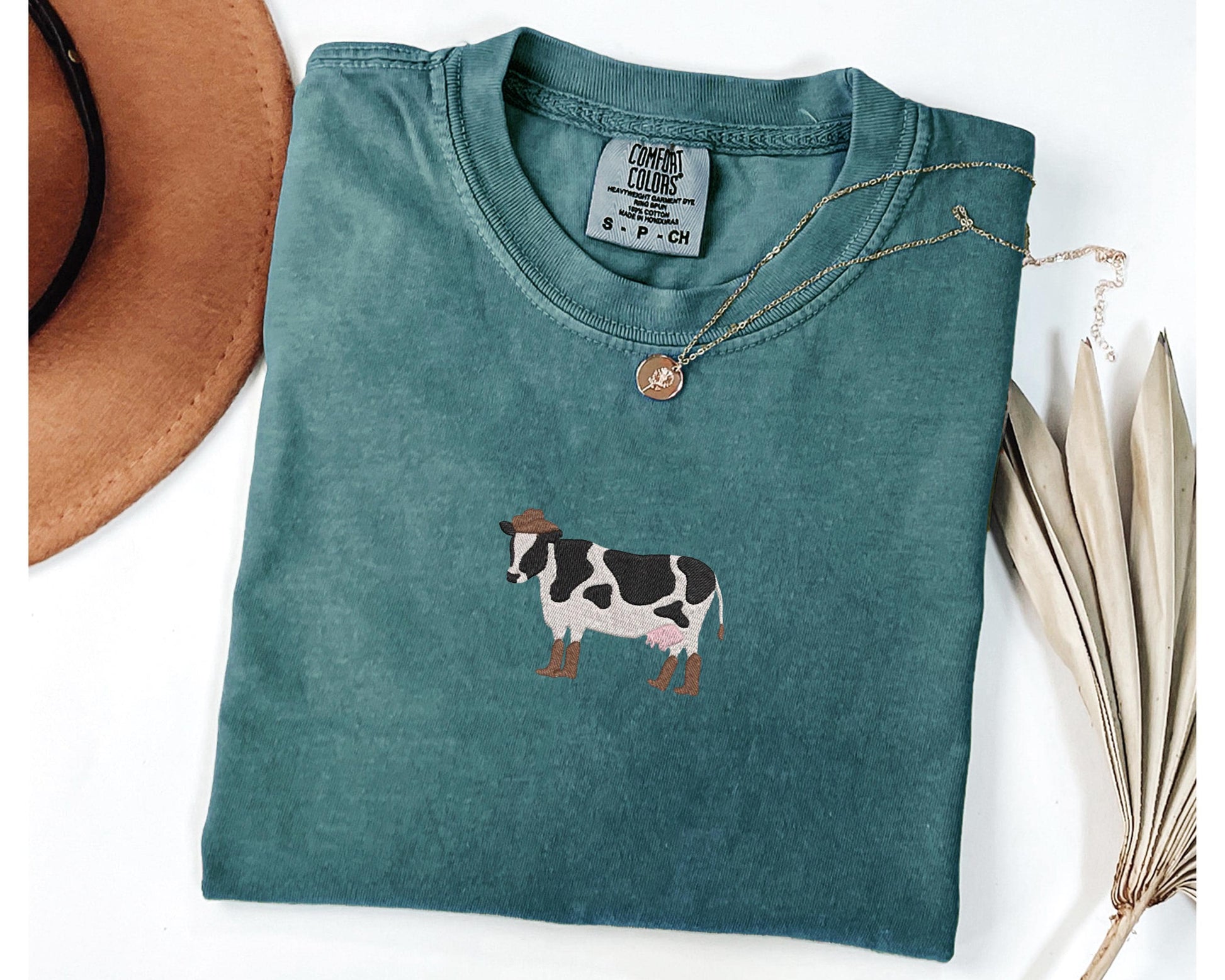 Cowboy Cow Embroidery Shirt, Cow in Boots Comfort Colors Shirt, Farm Embroidery Gift for Women & Men