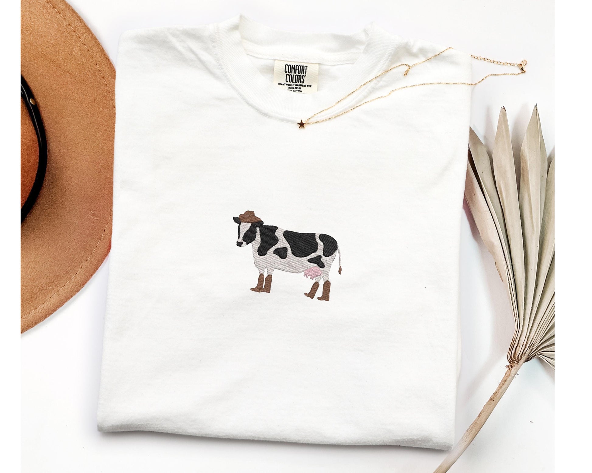 Cowboy Cow Embroidery Shirt, Cow in Boots Comfort Colors Shirt, Farm Embroidery Gift for Women & Men