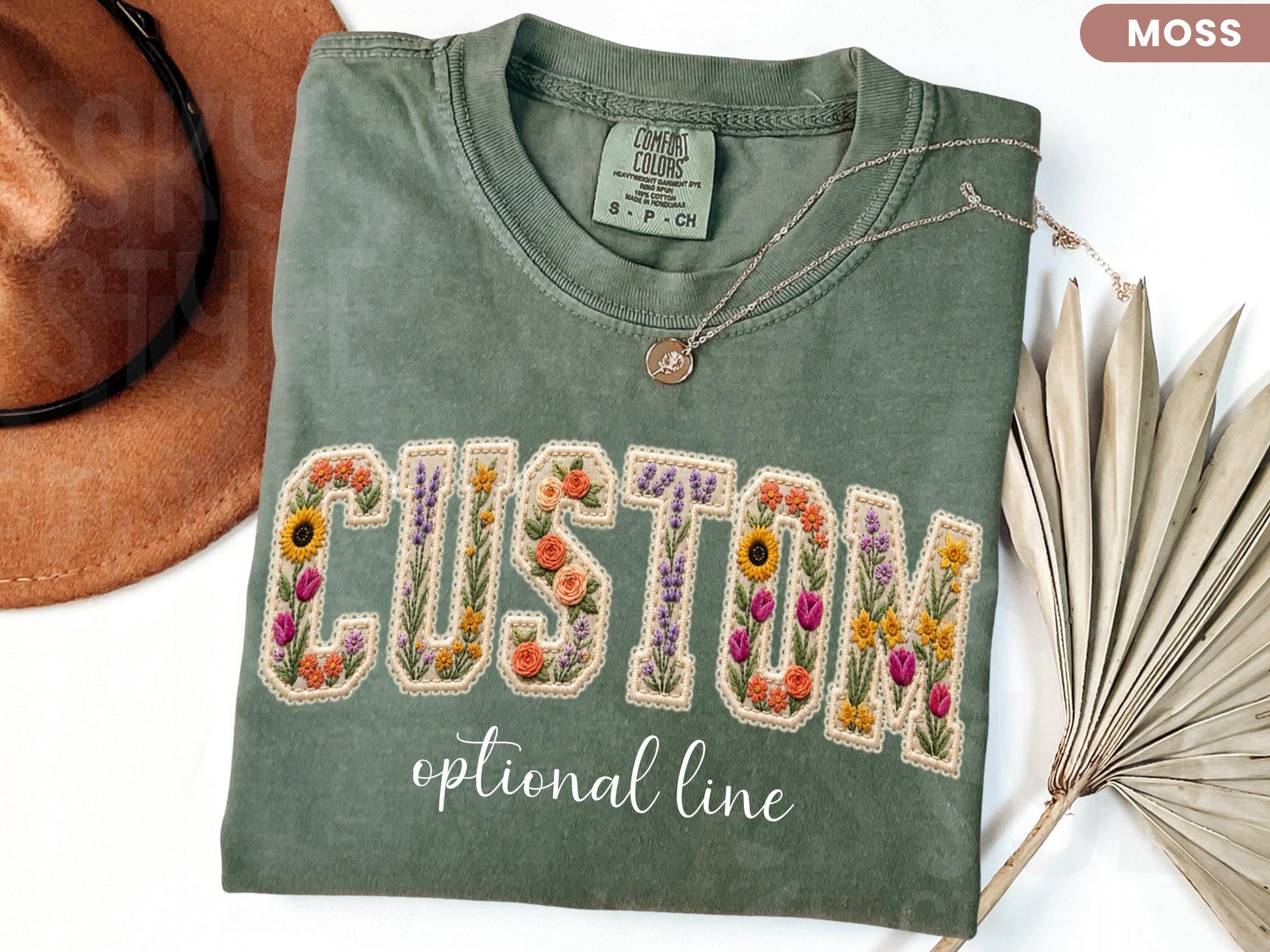 Comfort Colors® Floral Custom Text Shirt, Personalized Faux Patchwork Name Tee, Personalized Mama Shirt, Birthday Gift For Her,Kids Name Tee