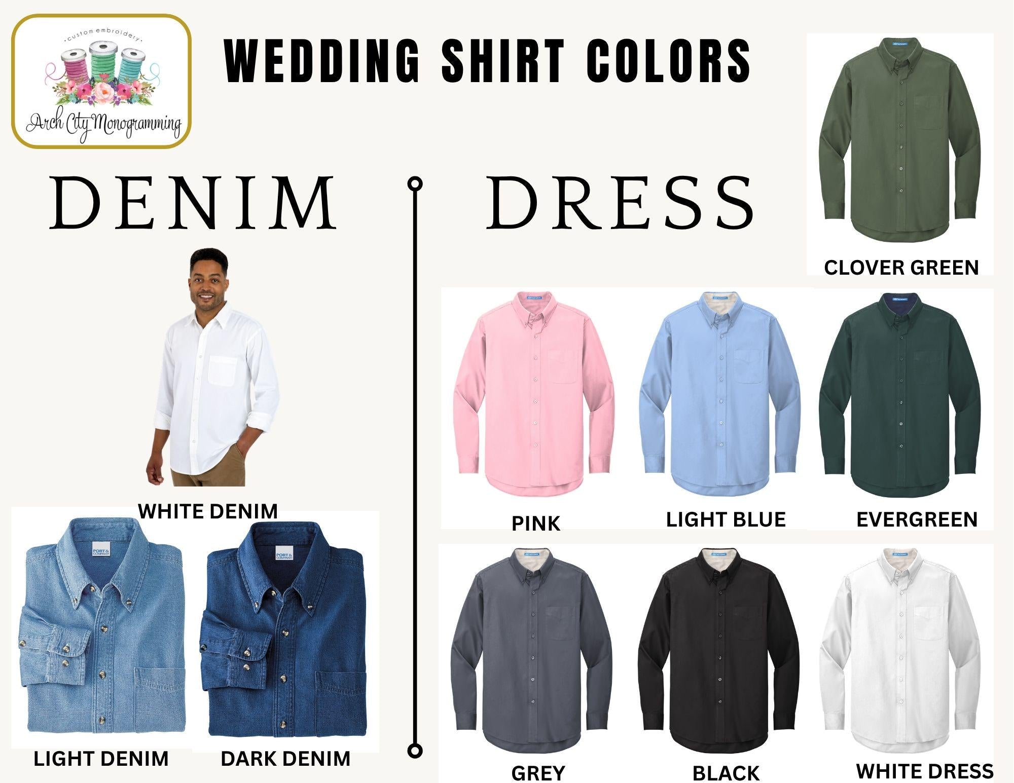 Wedding Party Shirts | Embroidered Pocket + Optional Cuff l Denim Shirts | Mother of the Bride - Bridesmaids | Button Down Shirt