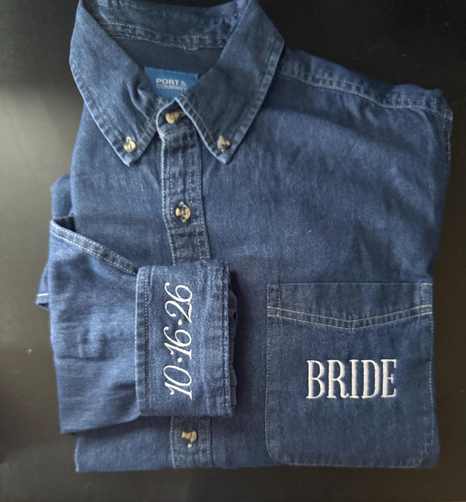 Wedding Party Shirts | Embroidered Pocket + Optional Cuff l Denim Shirts | Mother of the Bride - Bridesmaids | Button Down Shirt