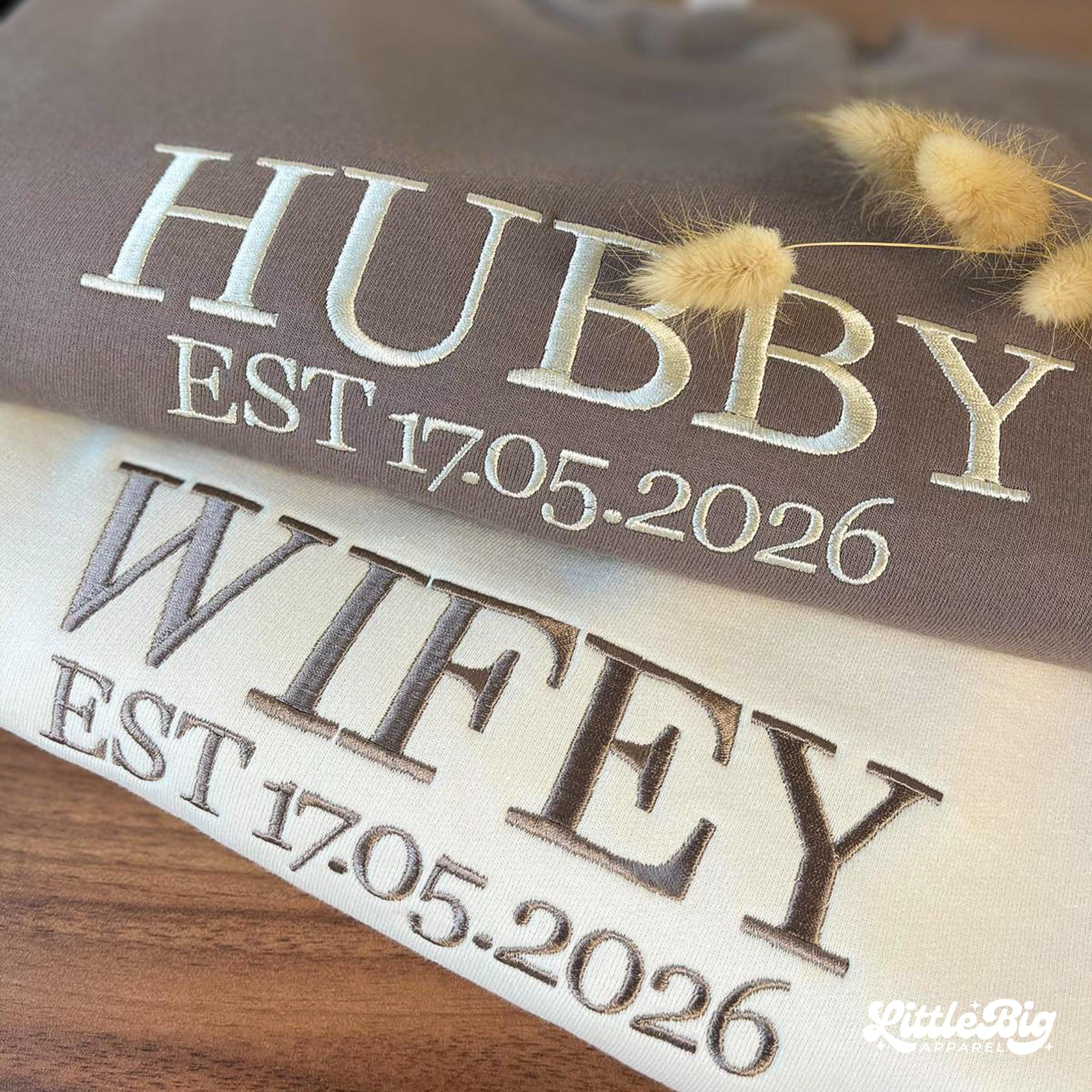 Custom Wifey and Hubby Embroidered Sweatshirt Hoodie Matching Valentine Wedding Gifts