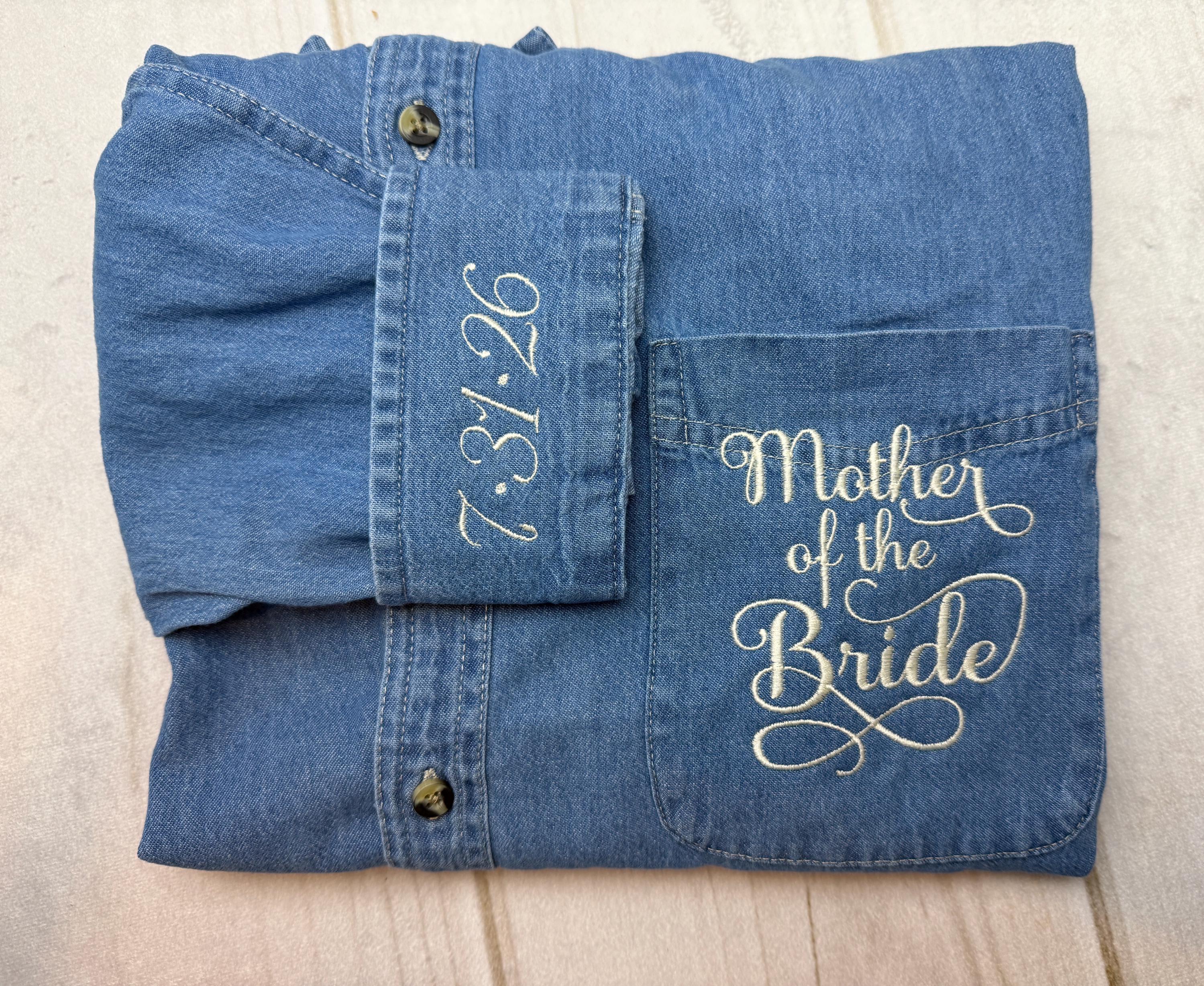 Wedding Party Shirts | Embroidered Pocket + Optional Cuff l Denim Shirts | Mother of the Bride - Bridesmaids | Button Down Shirt