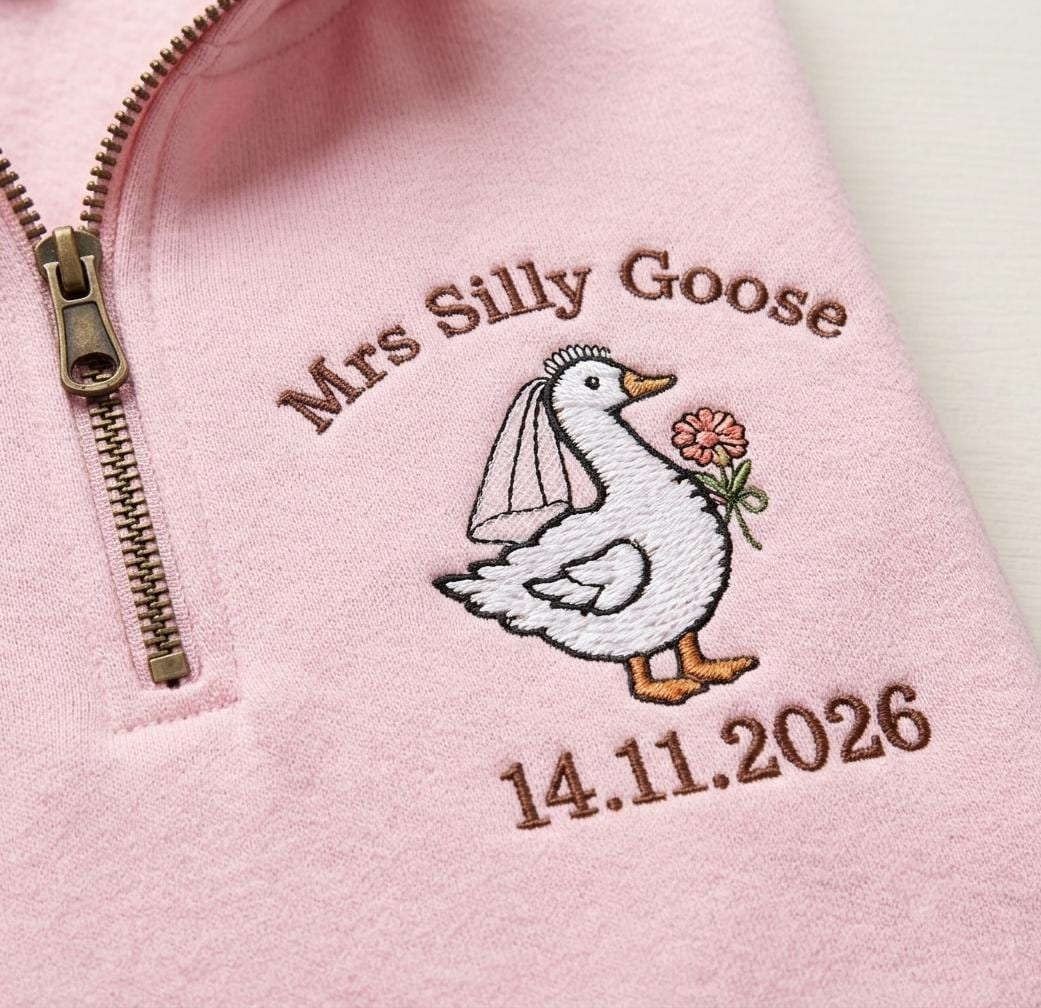 Mrs and Mr Silly Goose Embroidered Sweatshirts, Funny Couple Matching Sweatshirts, Custom Wedding Date Gift, Goose Bride Groom Shirt