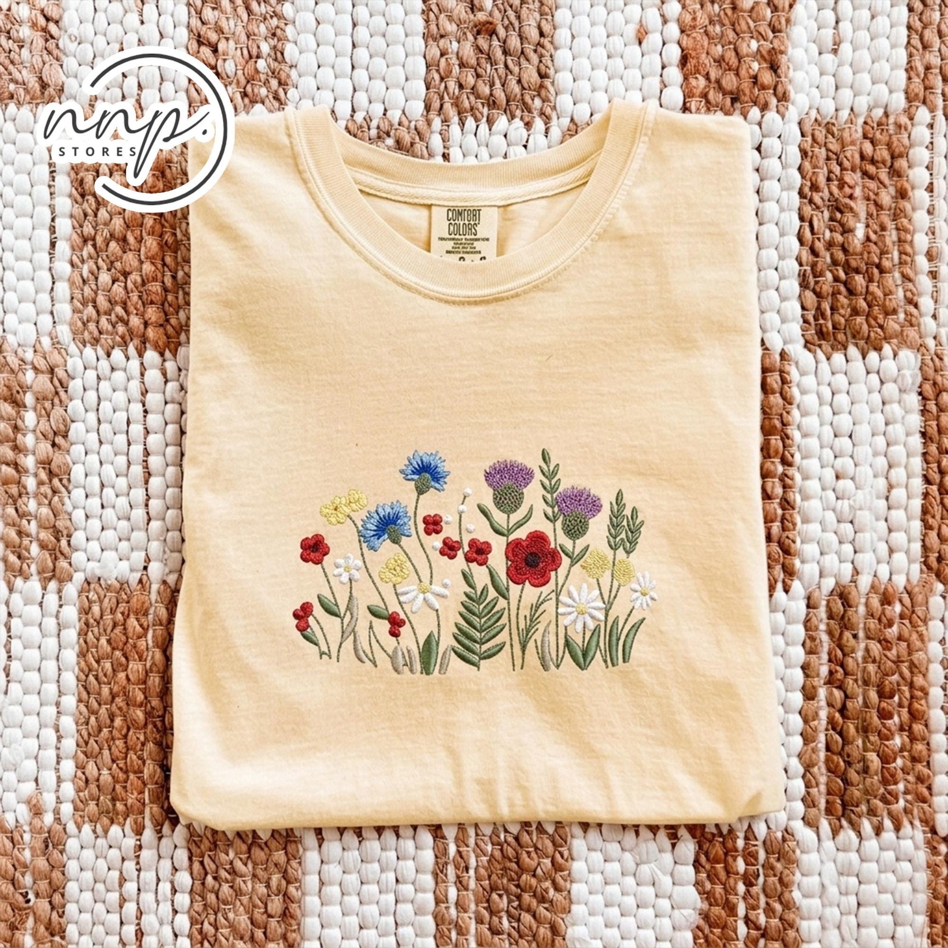 Embroidered Wildflower Comfort Colors® T-shirt, Floral Y2K Baby Tee, Custom Nature Lover Shirt