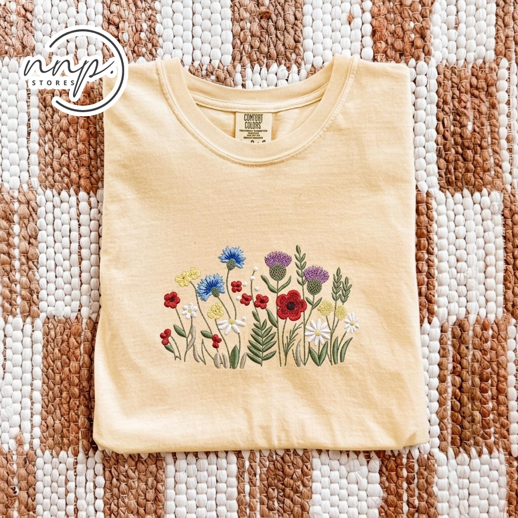 Embroidered Wildflower Comfort Colors® T-shirt, Floral Y2K Baby Tee, Custom Nature Lover Shirt