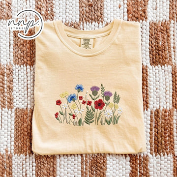Embroidered Wildflower Comfort Colors® T-shirt, Floral Y2K Baby Tee, Custom Nature Lover Shirt