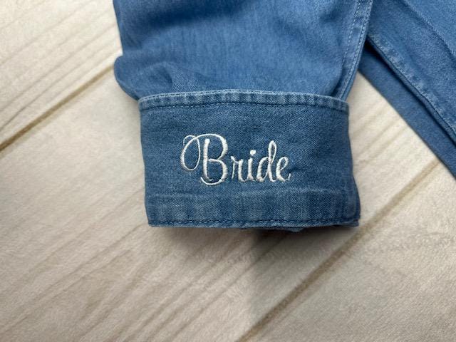 Wedding Party Shirts | Embroidered Pocket + Optional Cuff l Denim Shirts | Mother of the Bride - Bridesmaids | Button Down Shirt