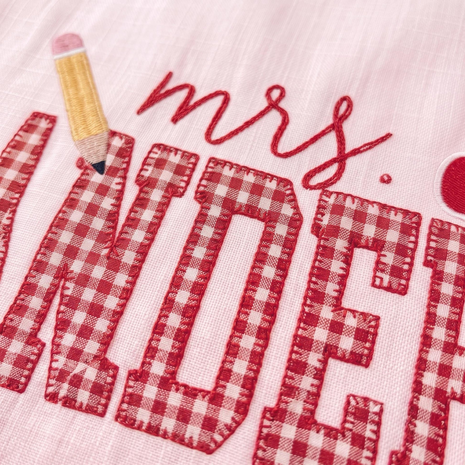 Personalized Teacher Embroidered Sweatshirt, Custom Mrs Name Gingham Applique Crewneck, Back To School Shirt, Teacher Appreciation Gift