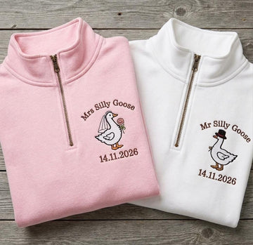 Mrs and Mr Silly Goose Embroidered Sweatshirts, Funny Couple Matching Sweatshirts, Custom Wedding Date Gift, Goose Bride Groom Shirt
